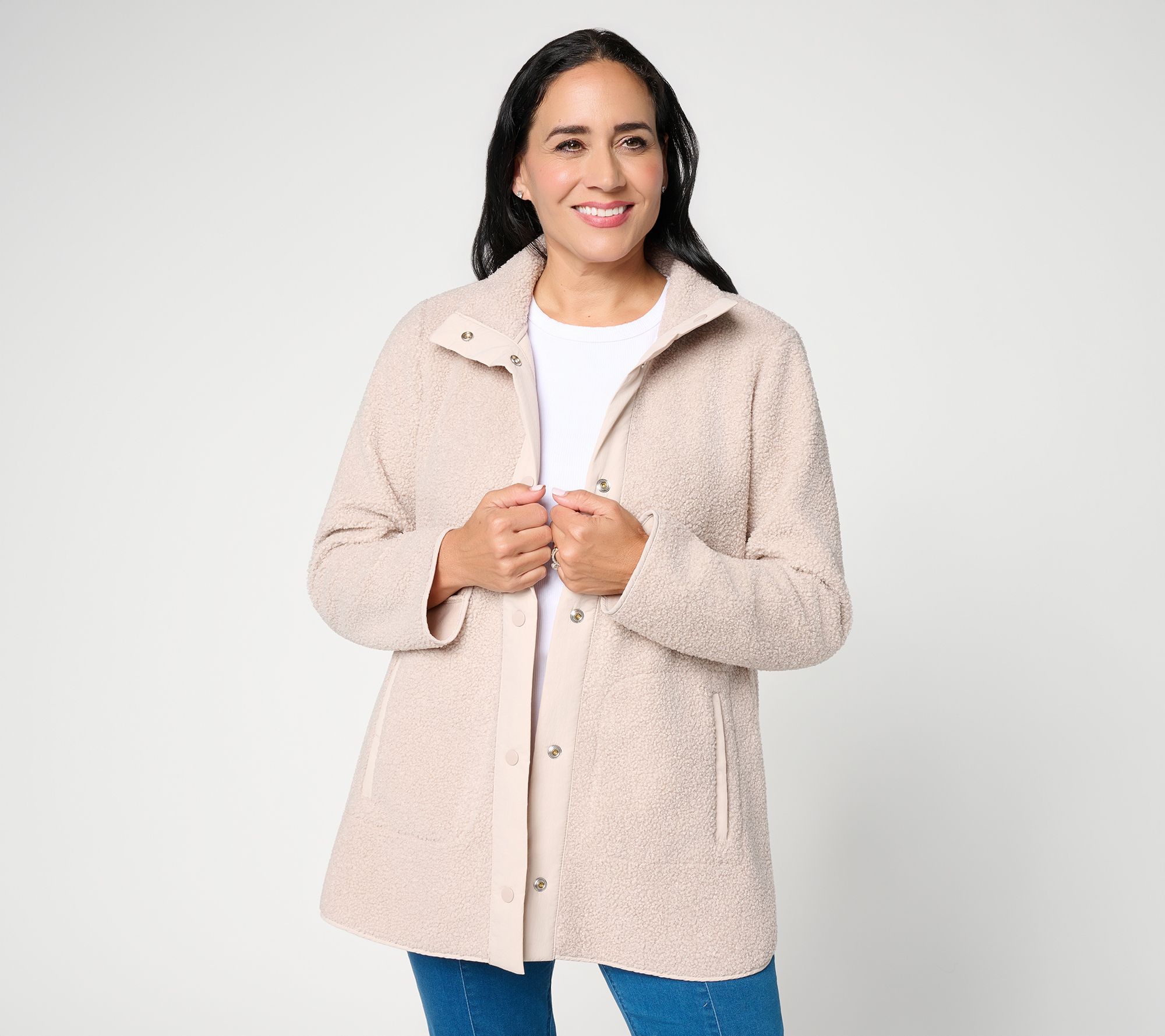 Susan Graver Petite Sherpa Snap Front Jacket