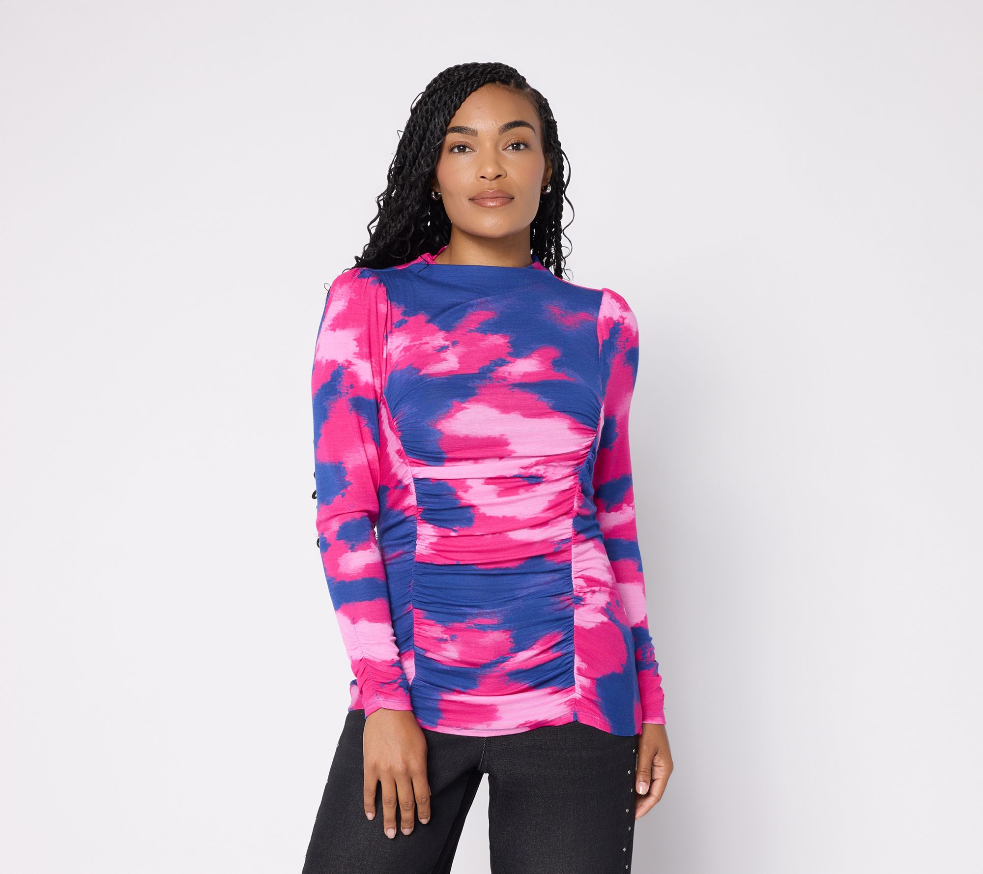 Mally Roncal Illusion Ruched Mock Neck Top