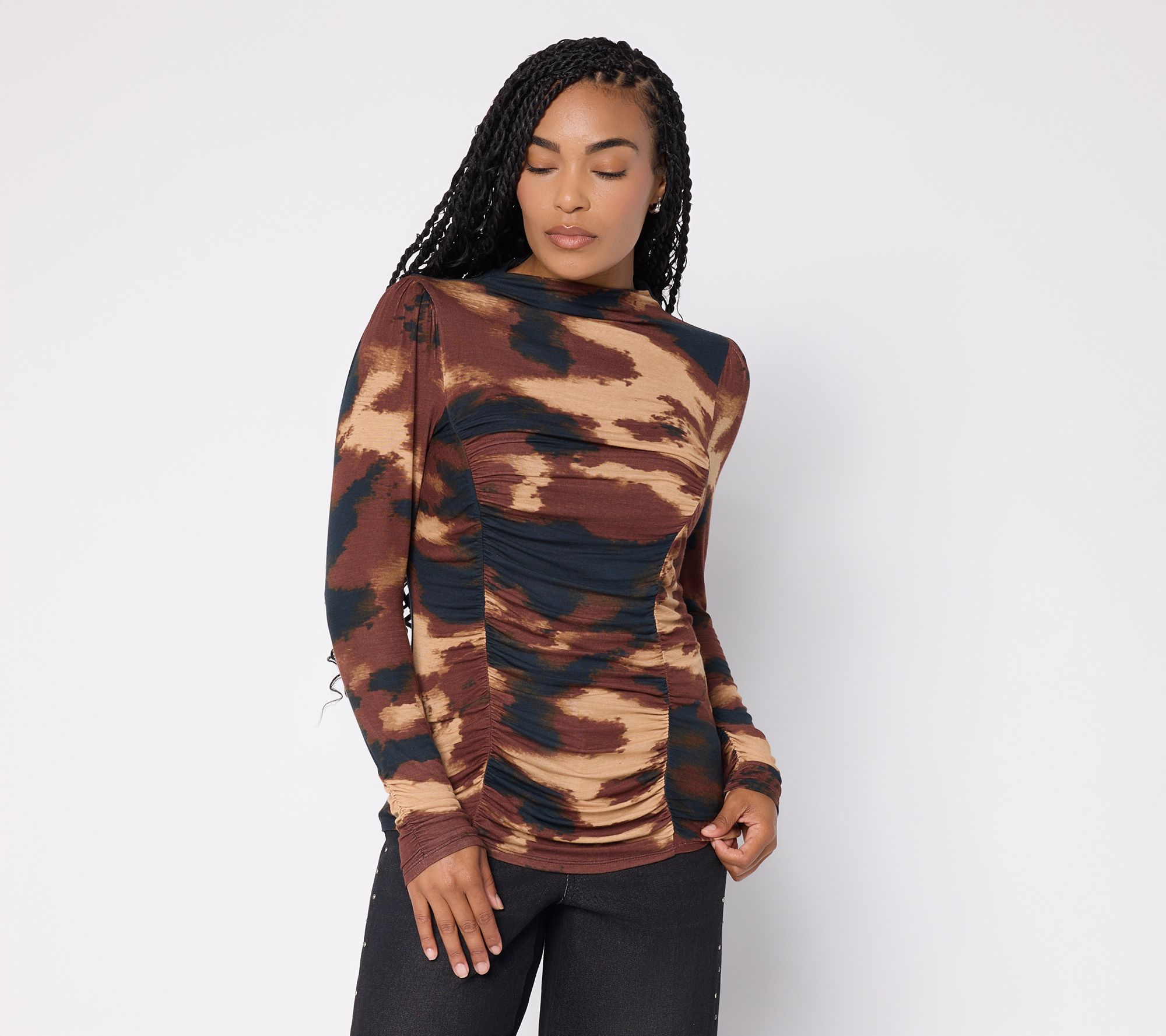 Mally Roncal Illusion Ruched Mock Neck Top