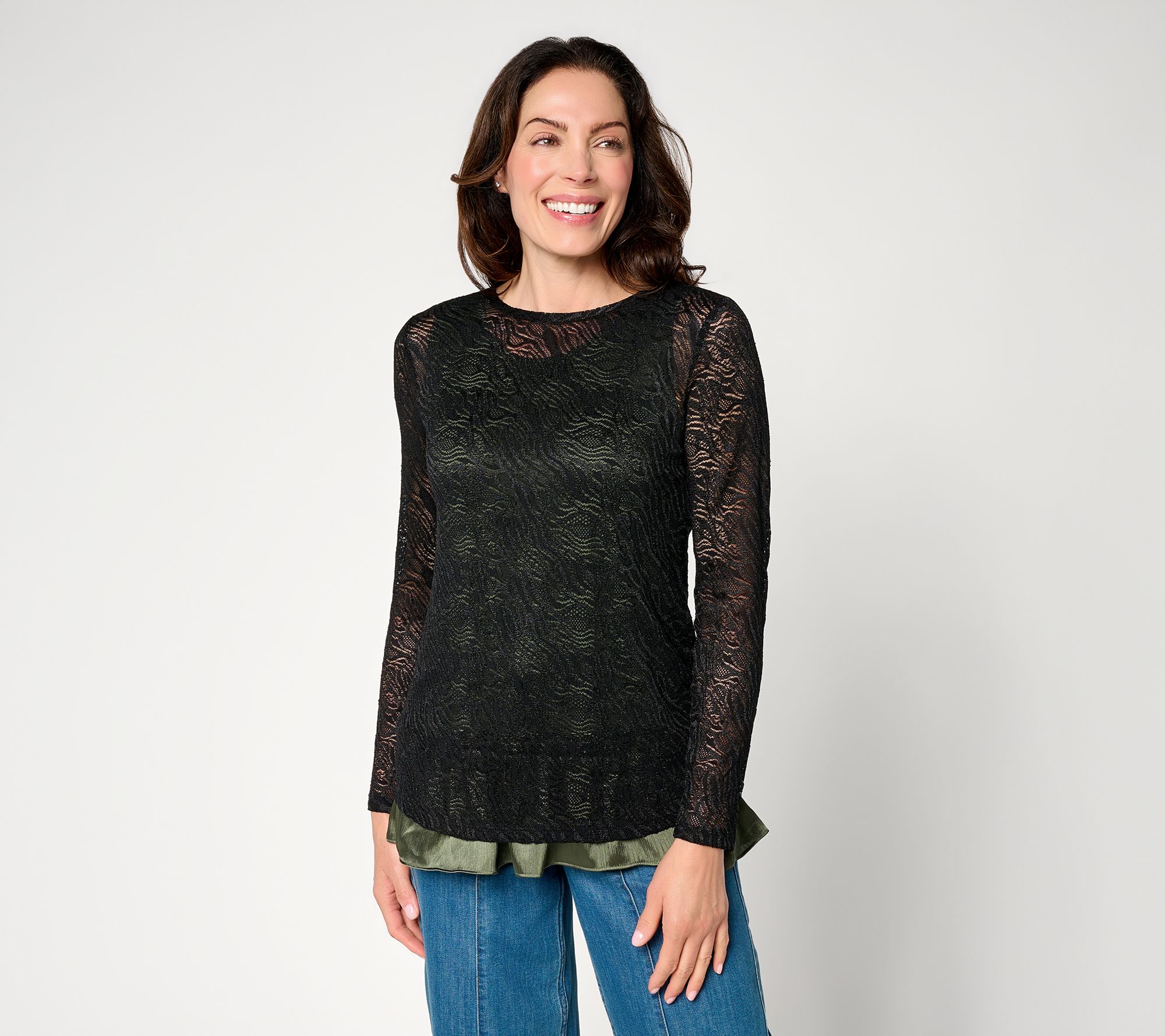 LOGO Layers by Lori Goldstein Regular Stretch Lace Top