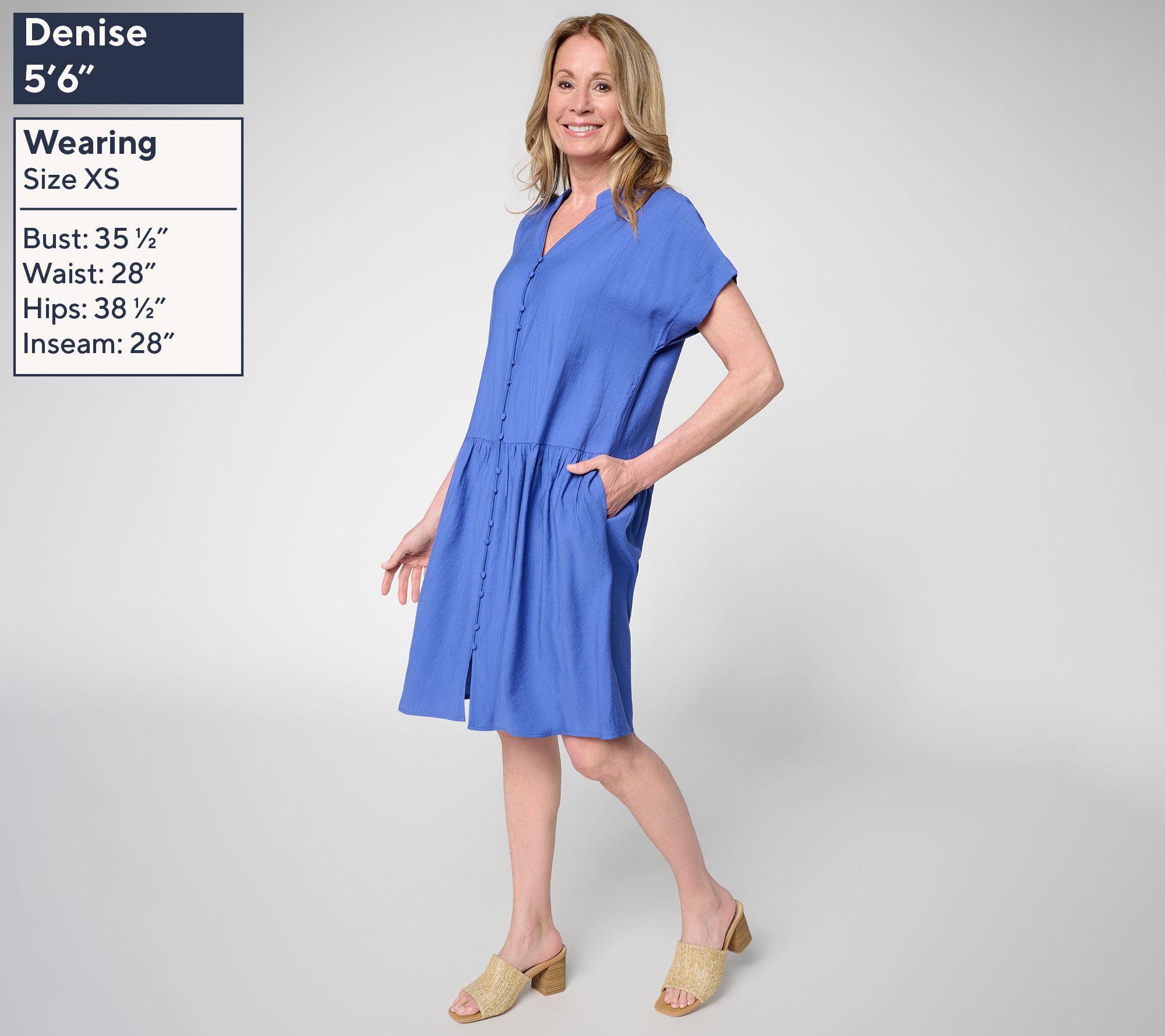Susan Graver Textured Woven Extended Sleeve Button Front Dress