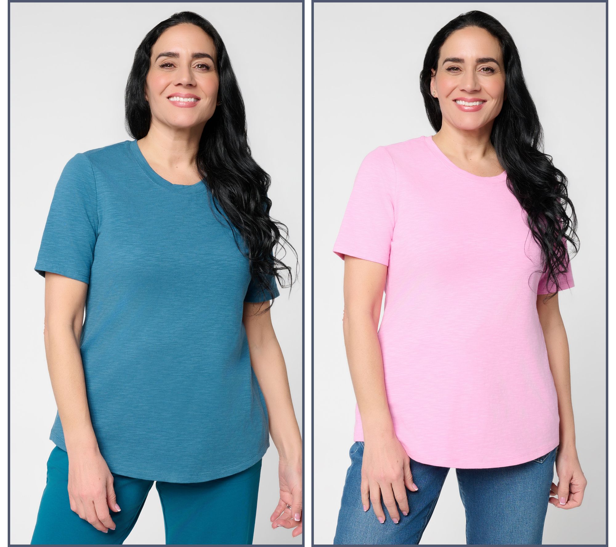 "As Is" Denim & Co. Essentials 2-Pack Textured Knit Tops w/ Shirttail Hem