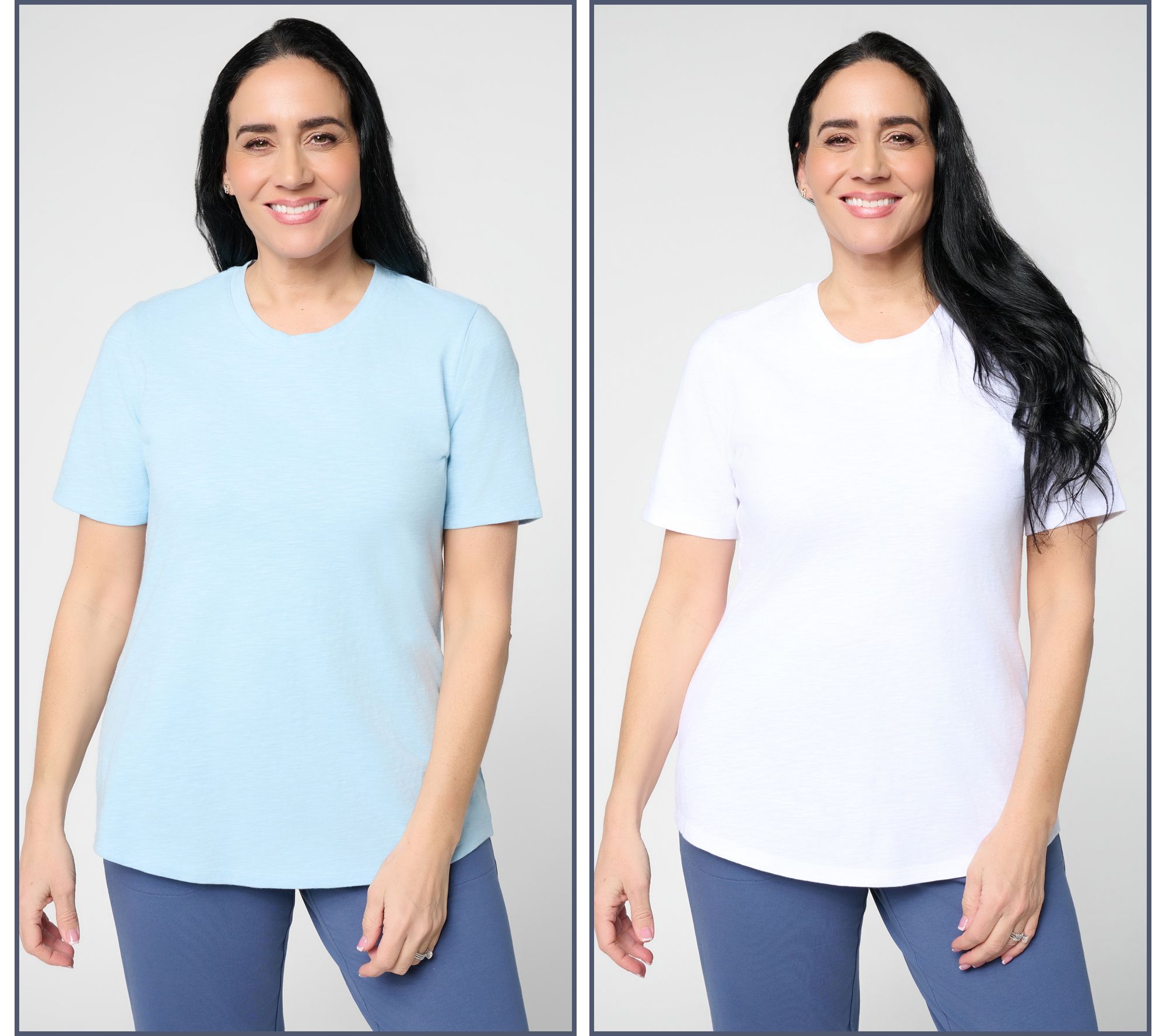 "As Is" Denim & Co. Essentials 2-Pack Textured Knit Tops w/ Shirttail Hem