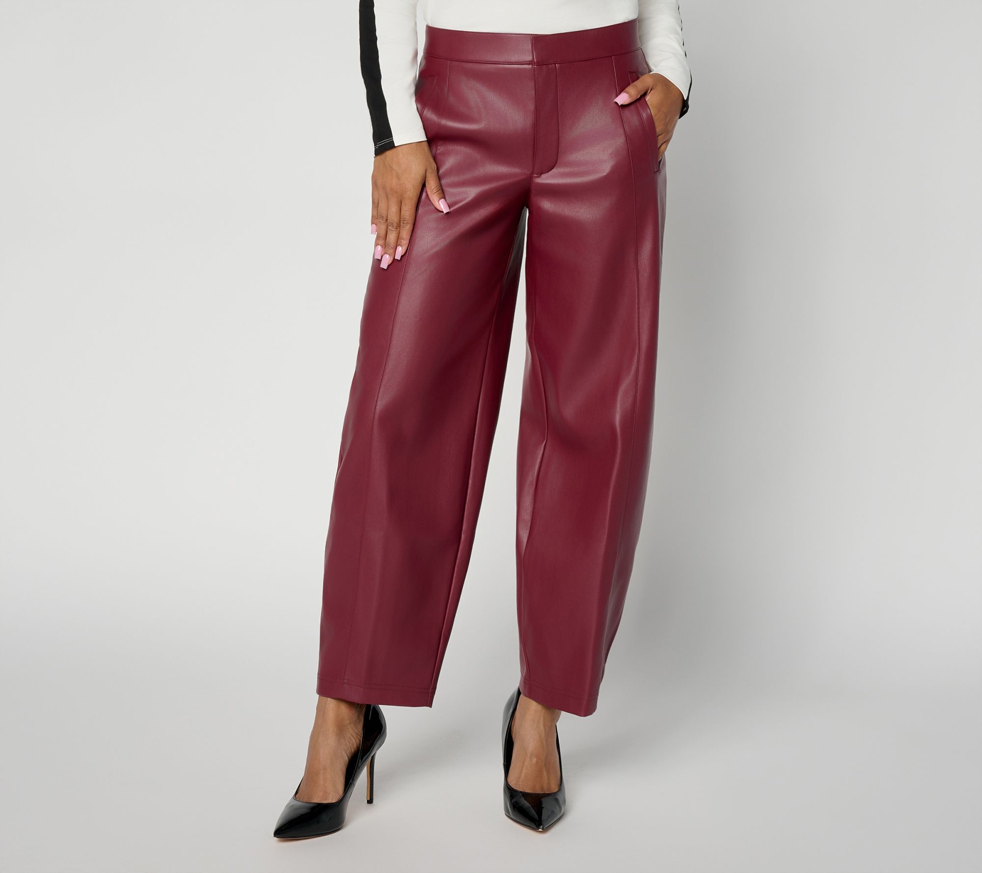  &BASICS Regular Pull-On Faux Leather Barrel Pants