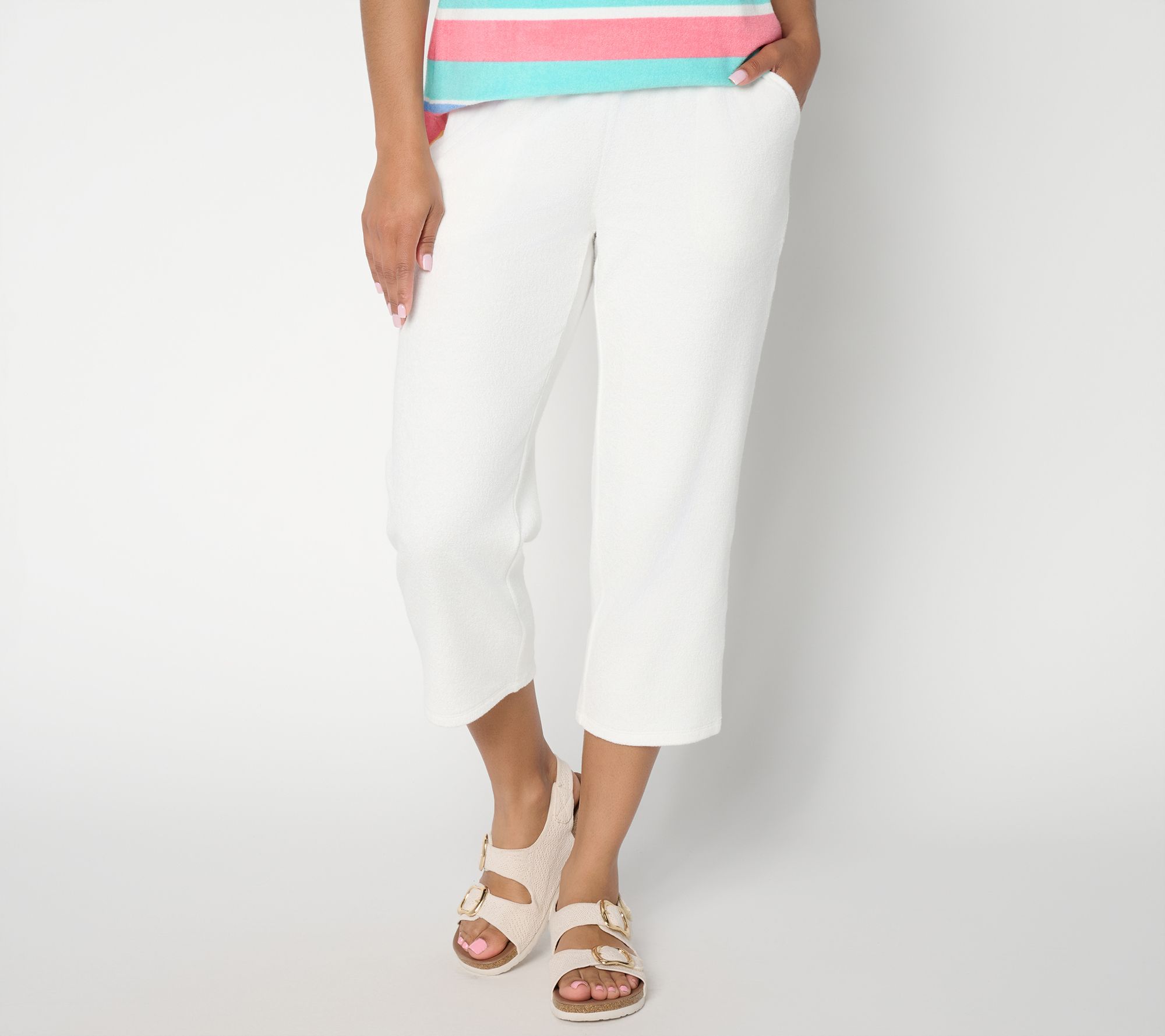 "As Is" Belle Beach by Kim Gravel Regular Poolside Terry Cropped Pant