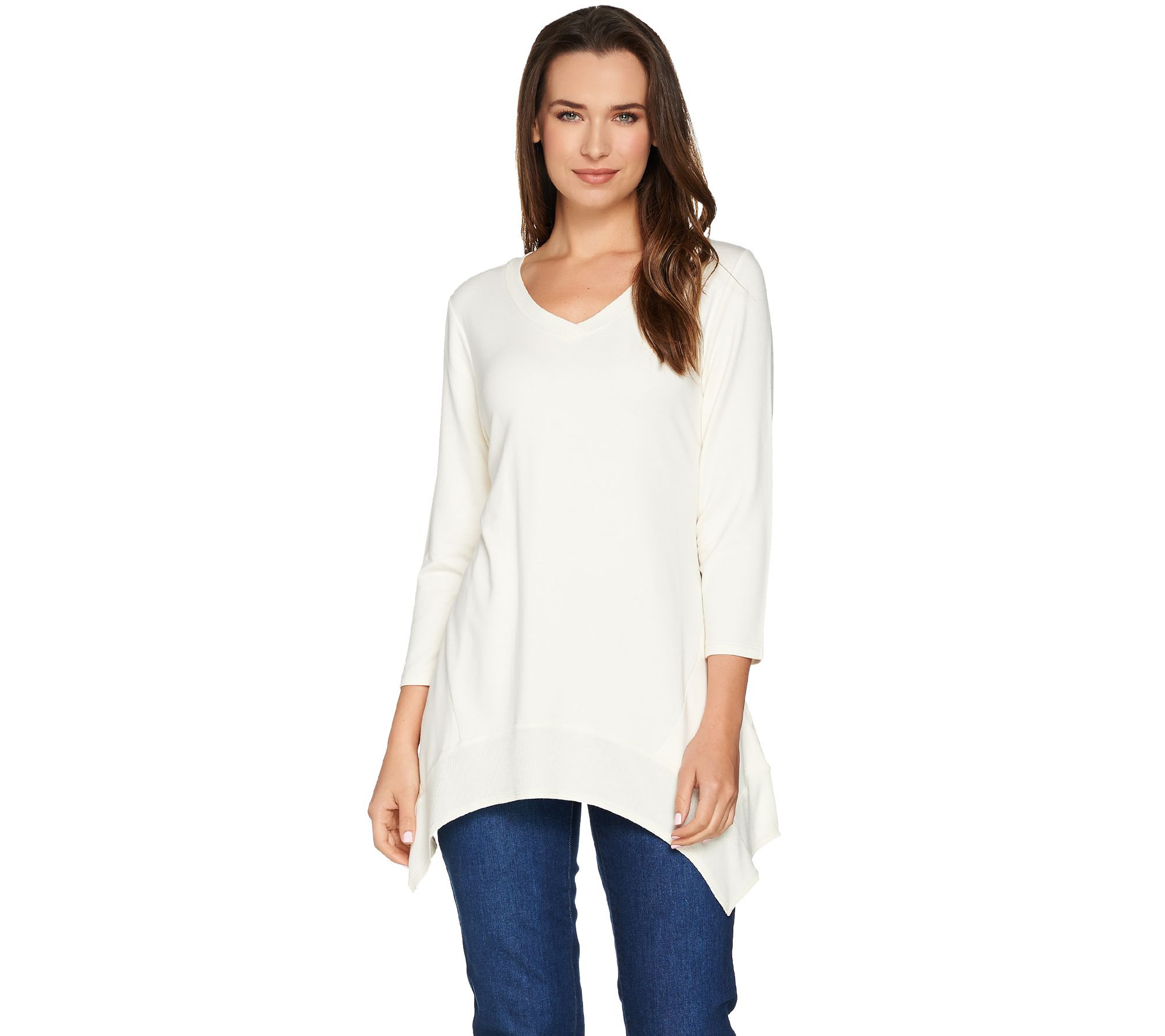 LOGO Lounge by Lori Goldstein French Terry Knit Top with Ribbed Trim ...