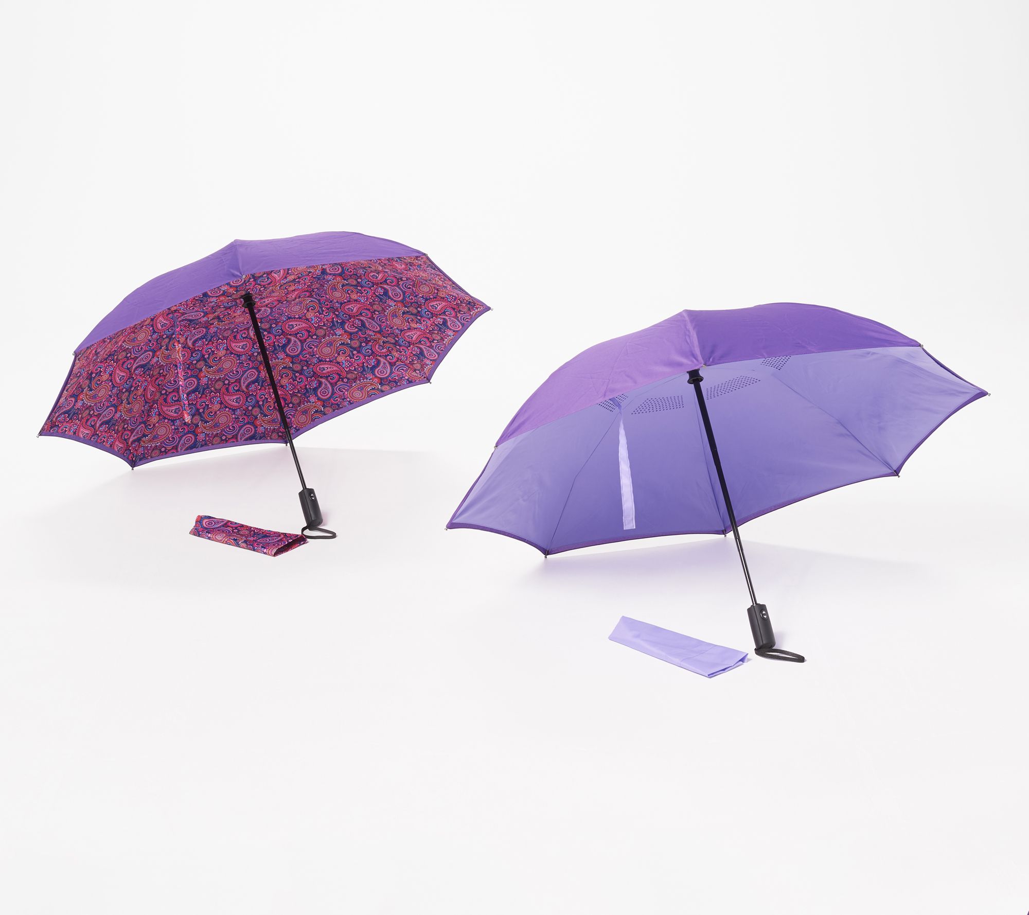 (QVC) Qvc2 ReversaBrella S/2 Auto Open& Close Compact Double Layer