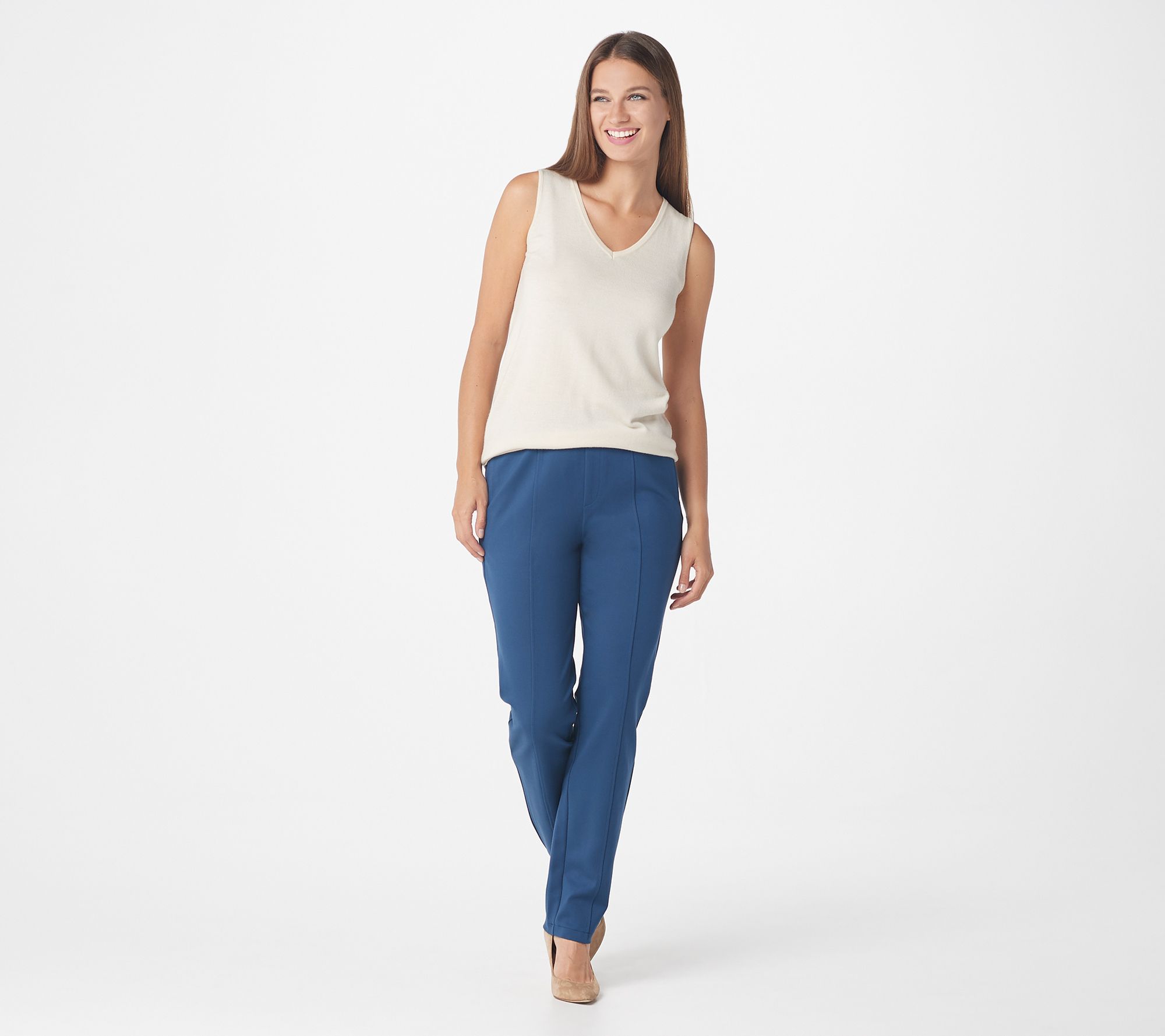 GRAVER Susan Graver Petite Ponte Knit Pants w/ Seam Details