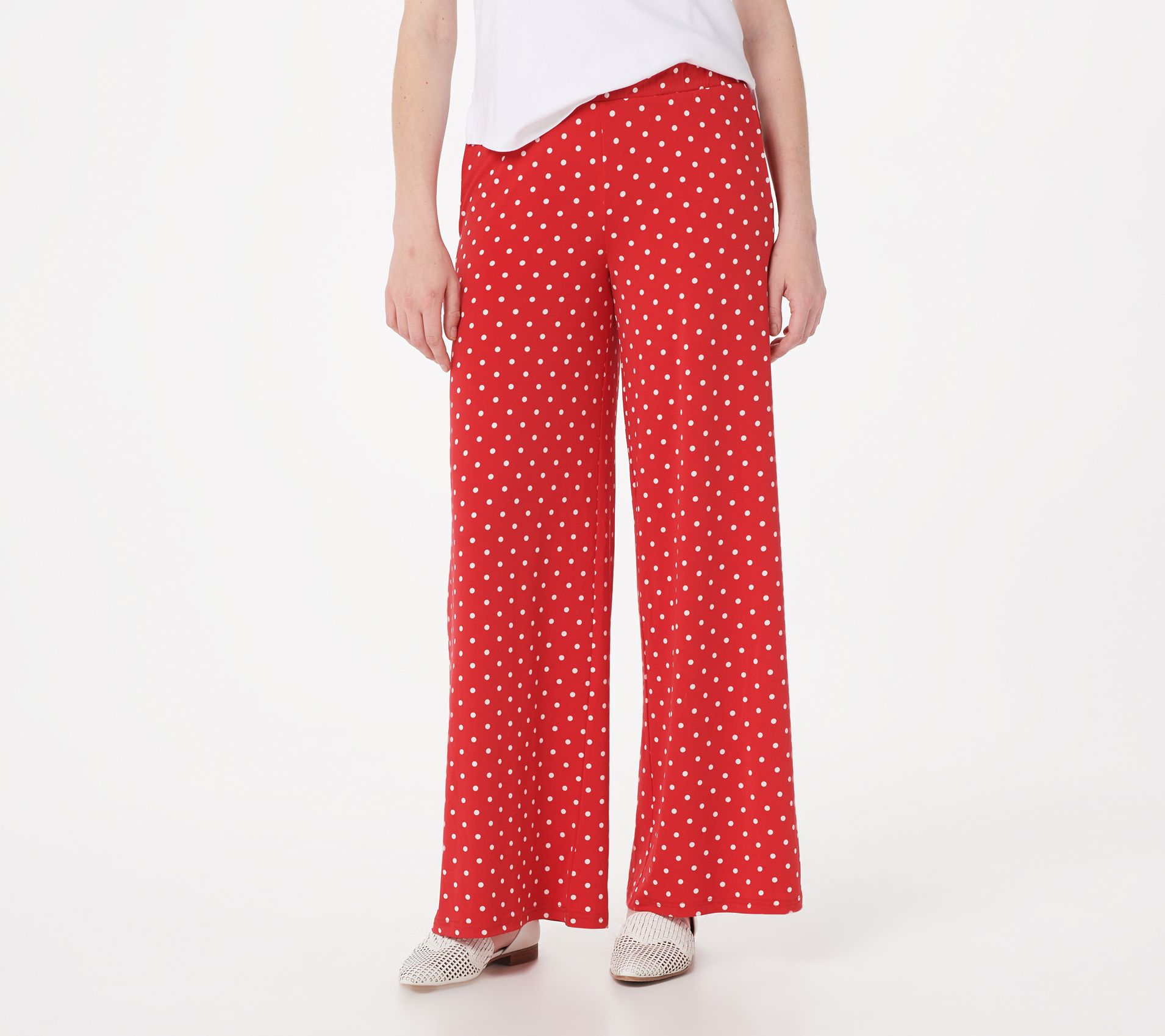 red and white polka dot trousers