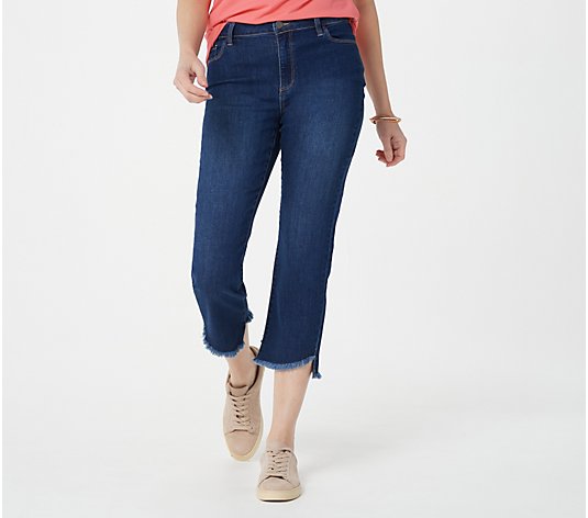 Susan Graver Petite Stretch Denim Crop Jeans with Frayed Hem