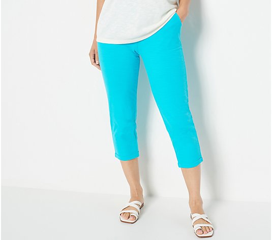 Denim & Co. Active Textured French Terry Crop Pants with Rolled Cuff