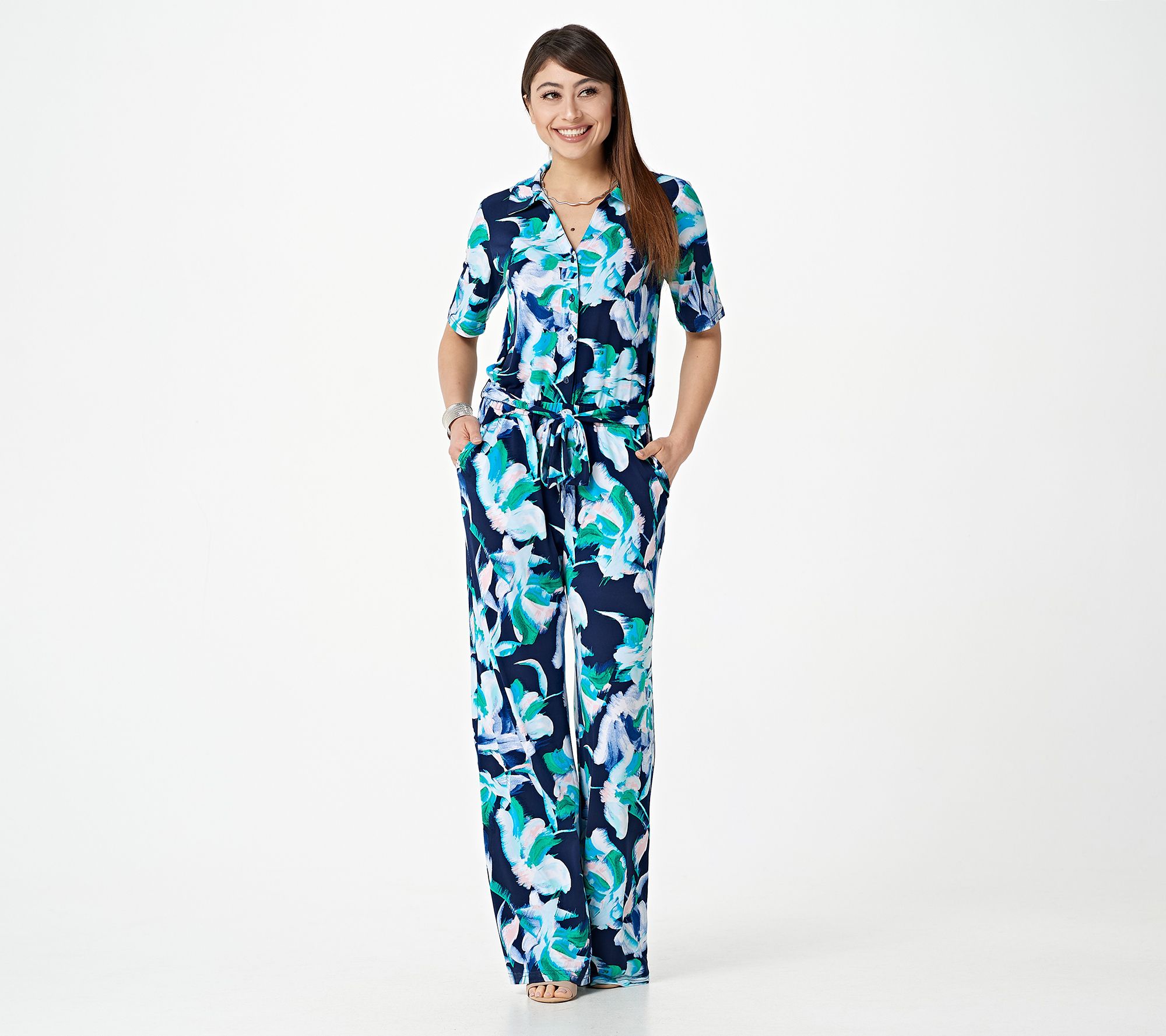 G.I.L.I. Petite Printed KNit Button Front Jumpsuit