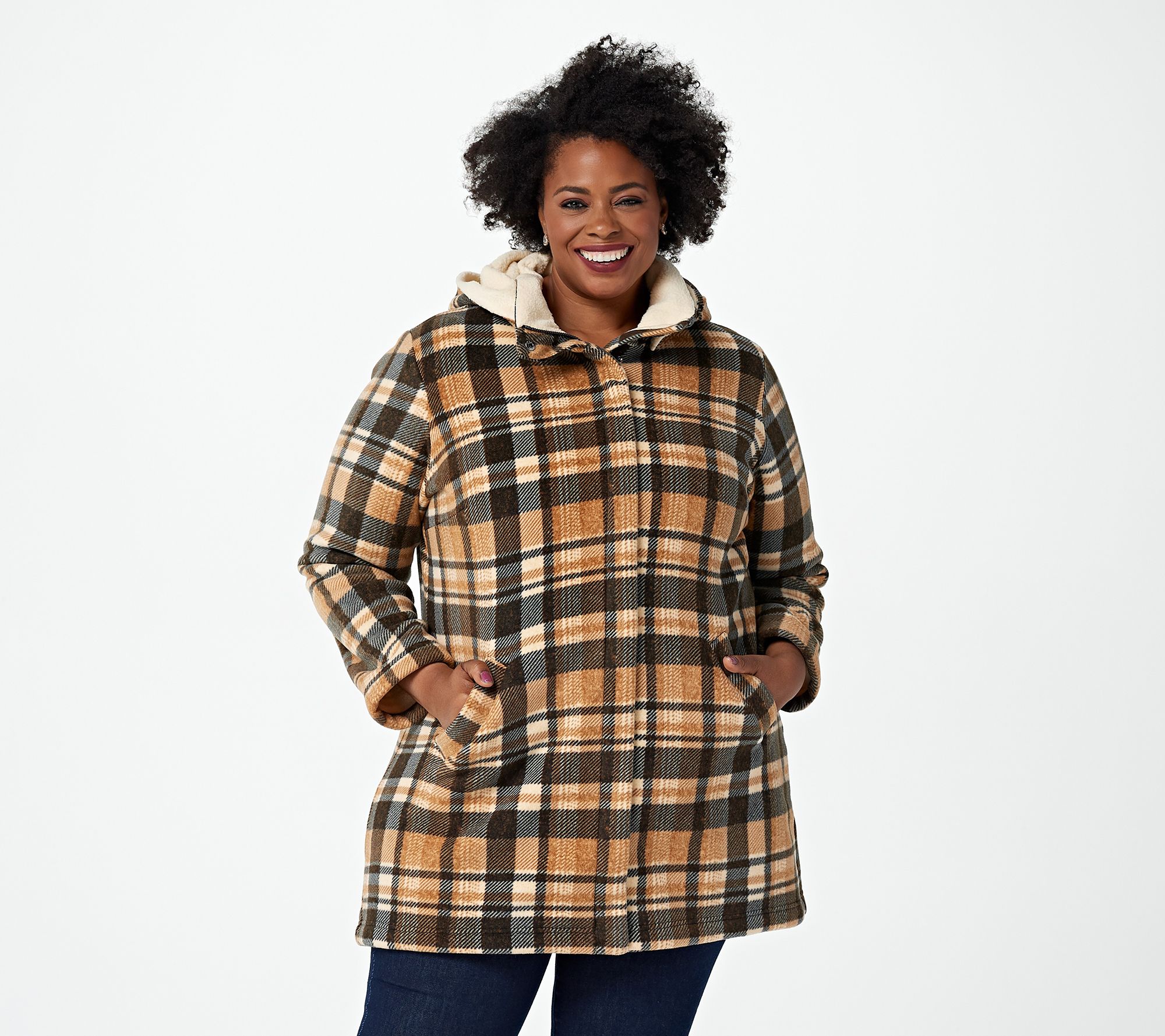 "As Is" Denim & Co. Regular Fleece Bonded to Sherpa Coat w/ Hood