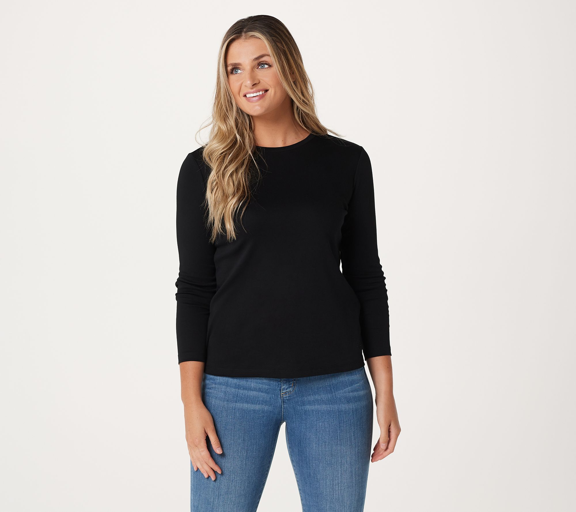 "As Is" Isaac Mizrahi Live Essentials Pima Cotton Crew Neck Knit Top