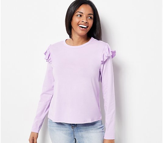 Candace Cameron Bure Long-Sleeve Top with Ruffle Shoulder Detail