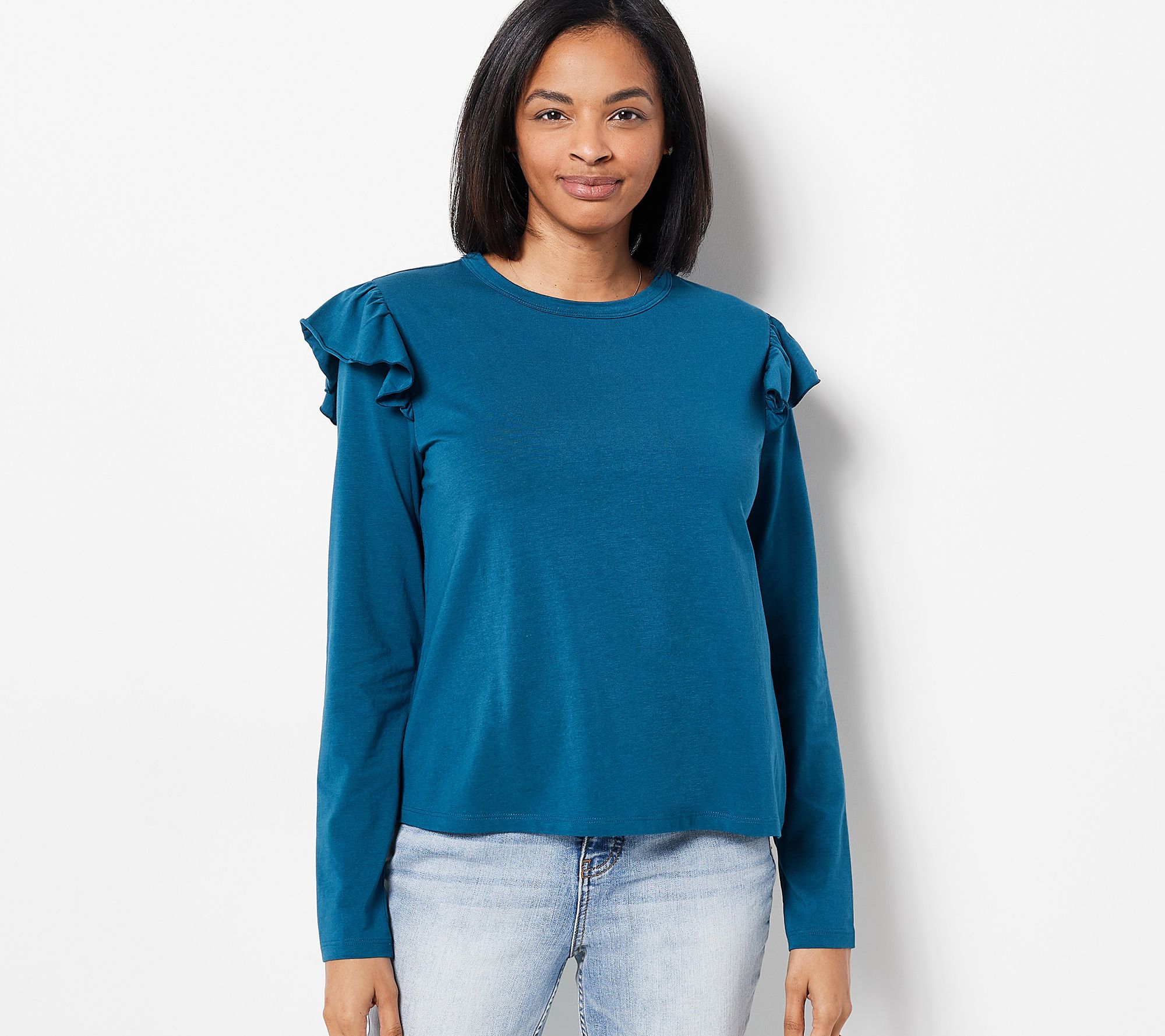 Candace Cameron Bure Long-Sleeve Top with Ruffle Shoulder Detail