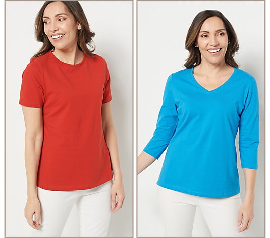 Denim & Co. Essentials Perfect Jersey Pack of Two Knit Tops