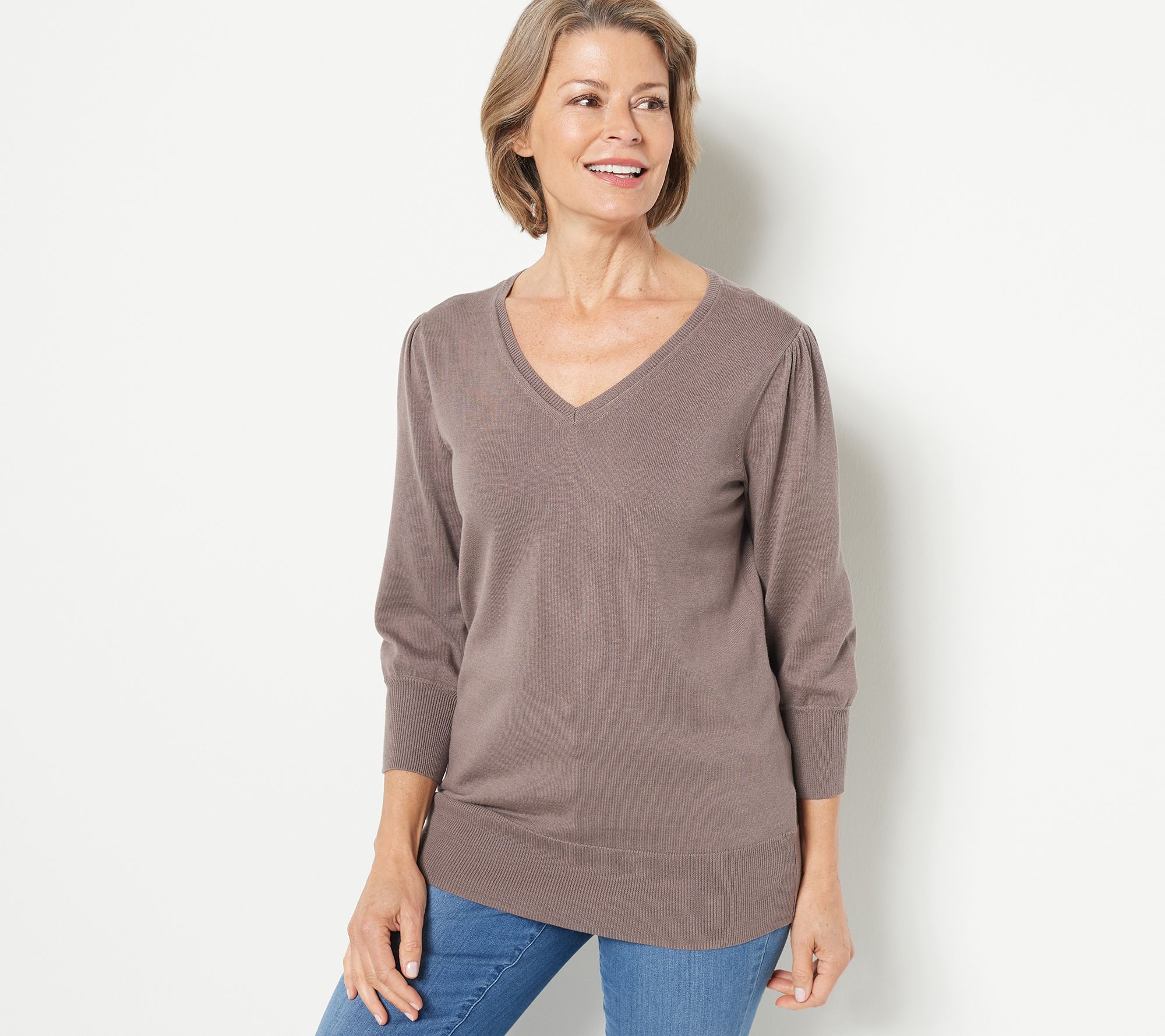 Belle by Kim Gravel Puff Sleeve V-Neck Sweater - QVC.com