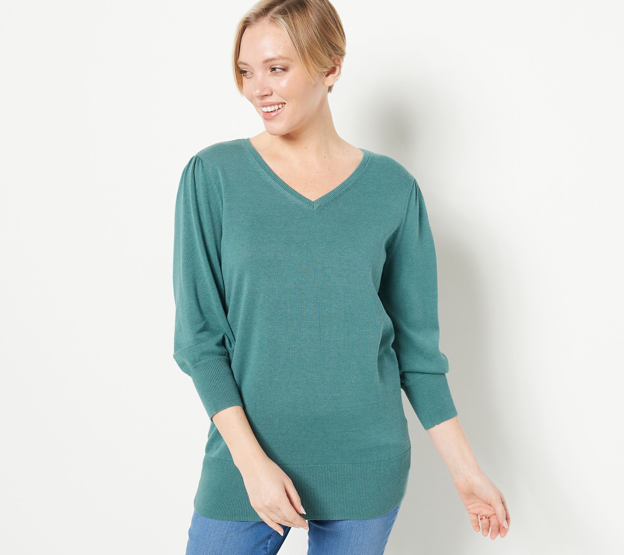 Belle by Kim Gravel Shadow Rib Chenille V Neck Sweater 