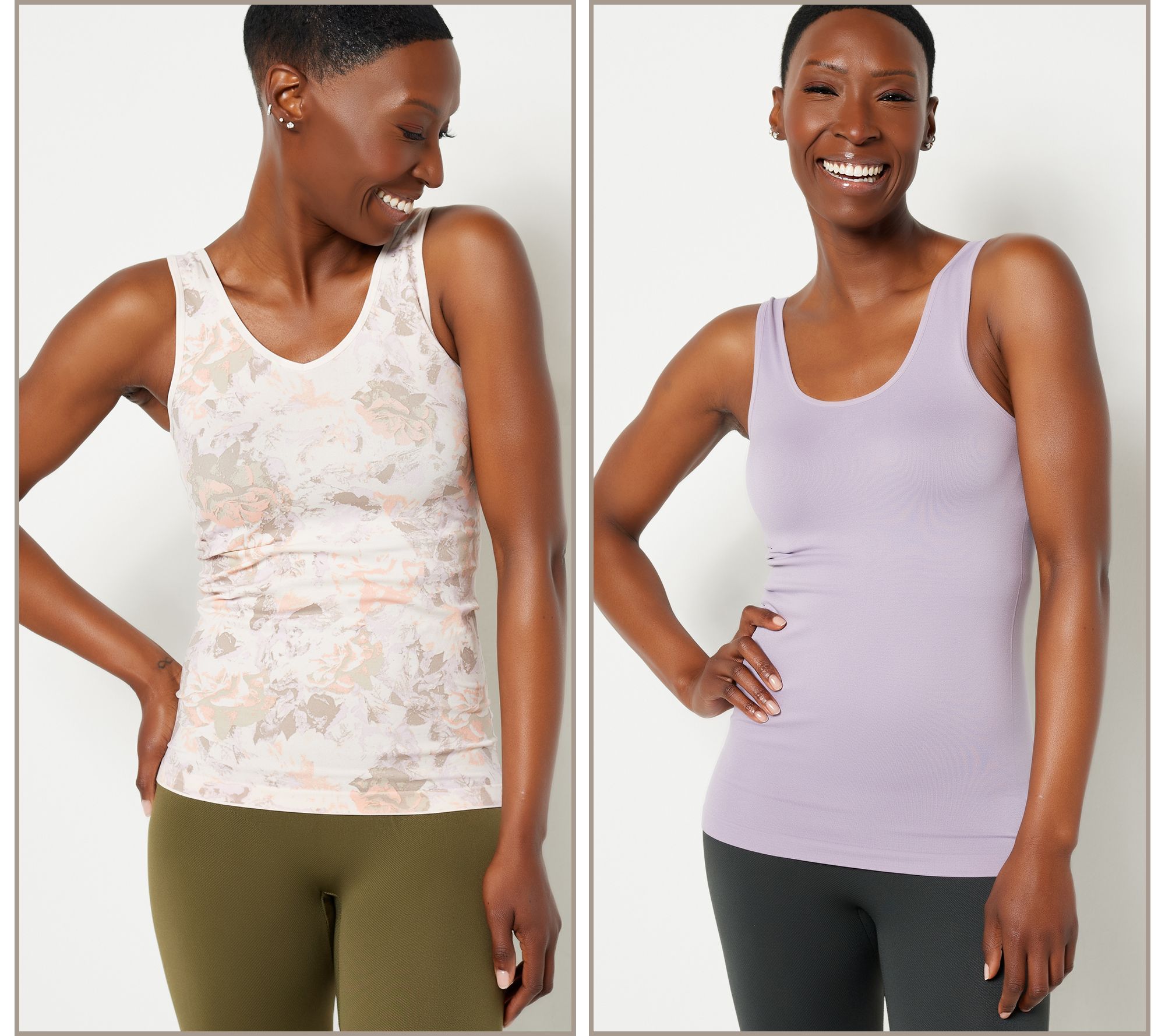 As Is Breezies Set of 2 Seamless Solid & Print Cami 
