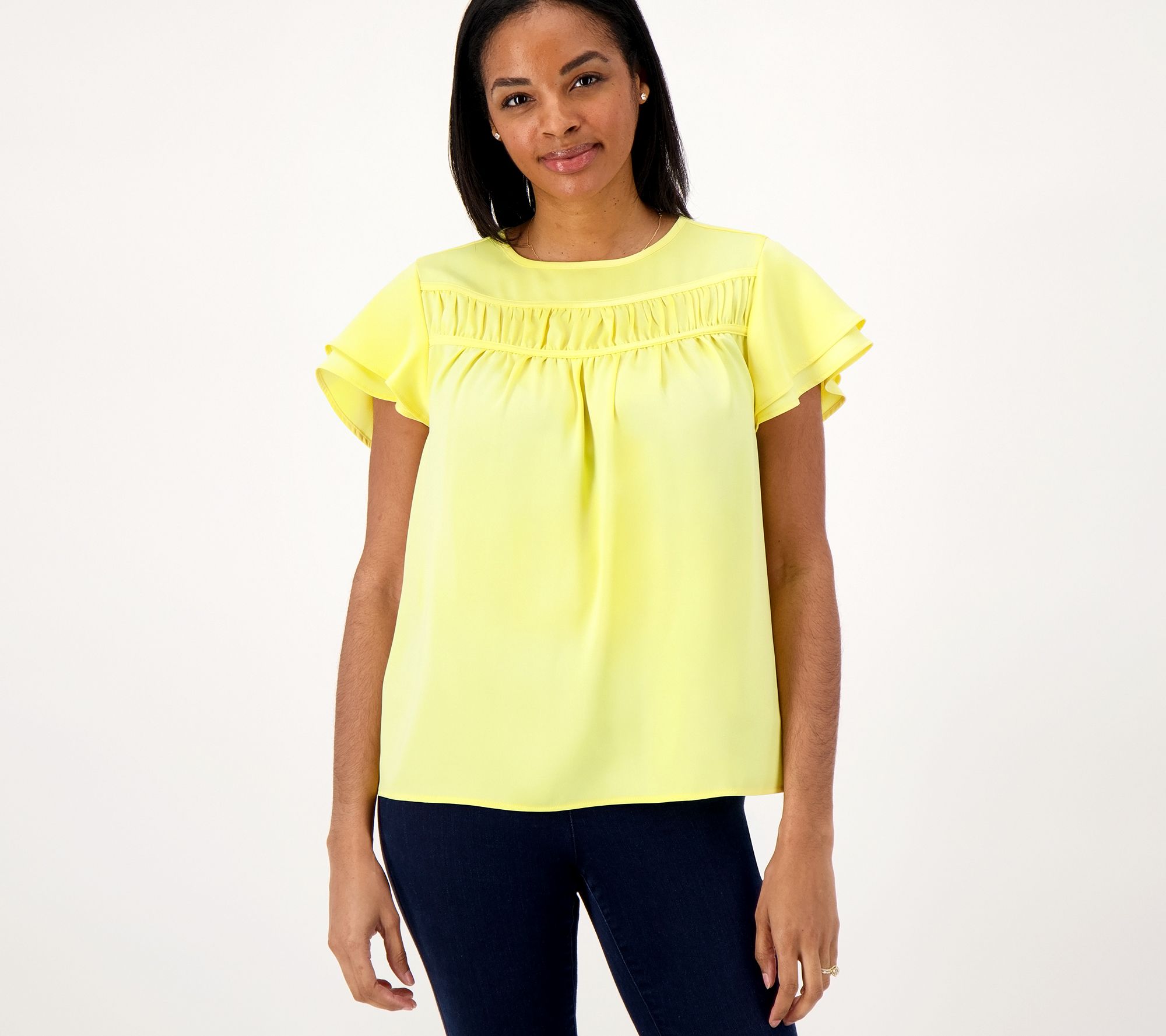 "As Is" Candace Cameron Bure Top with Ruffle Front Yoke Detail