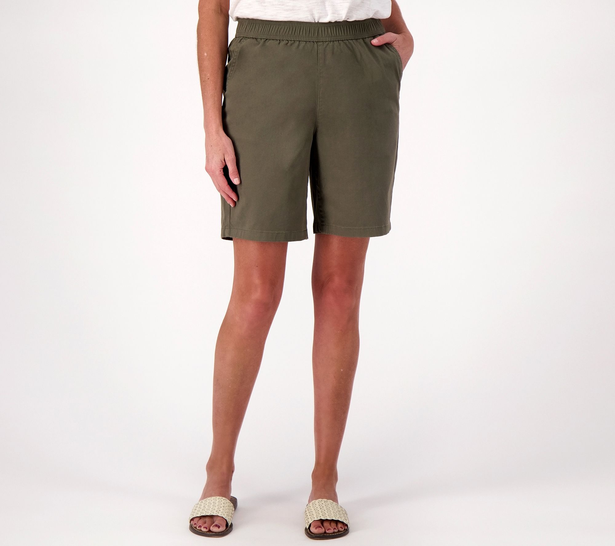 Denim & Co. Petite EasyWear Twill Relaxed Pull On Short