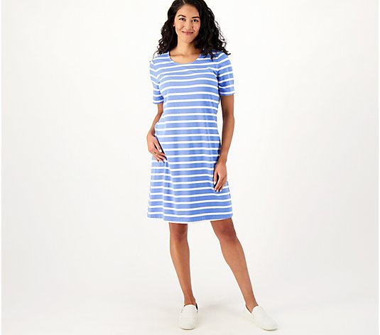 Denim & Co. Striped Favorite Jersey Regular Scoop Neck Dress