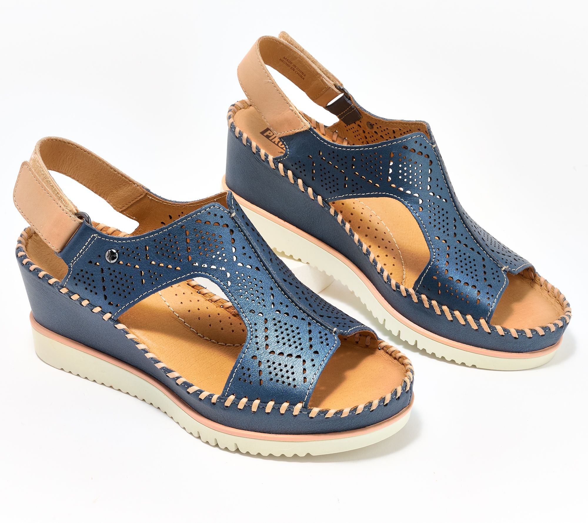 Pikolinos Leather Perforated Wedge Sandals - Aguadulce