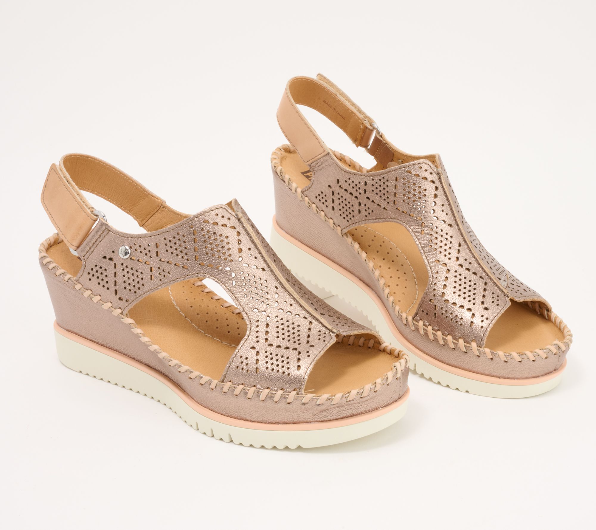 Pikolinos Leather Perforated Wedge Sandals - Aguadulce