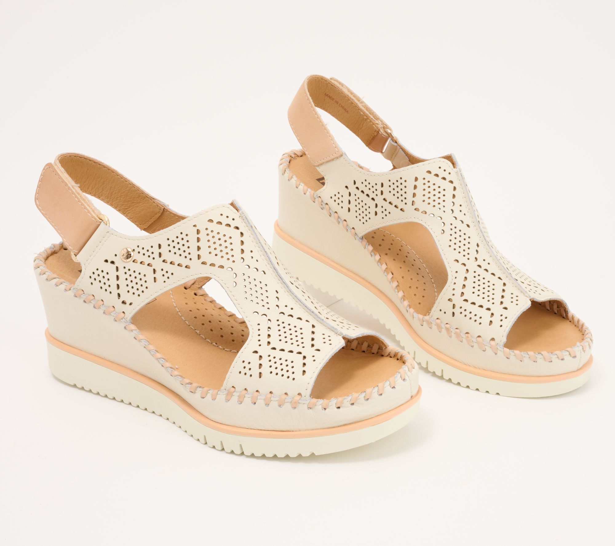 Pikolinos Leather Perforated Wedge Sandals - Aguadulce