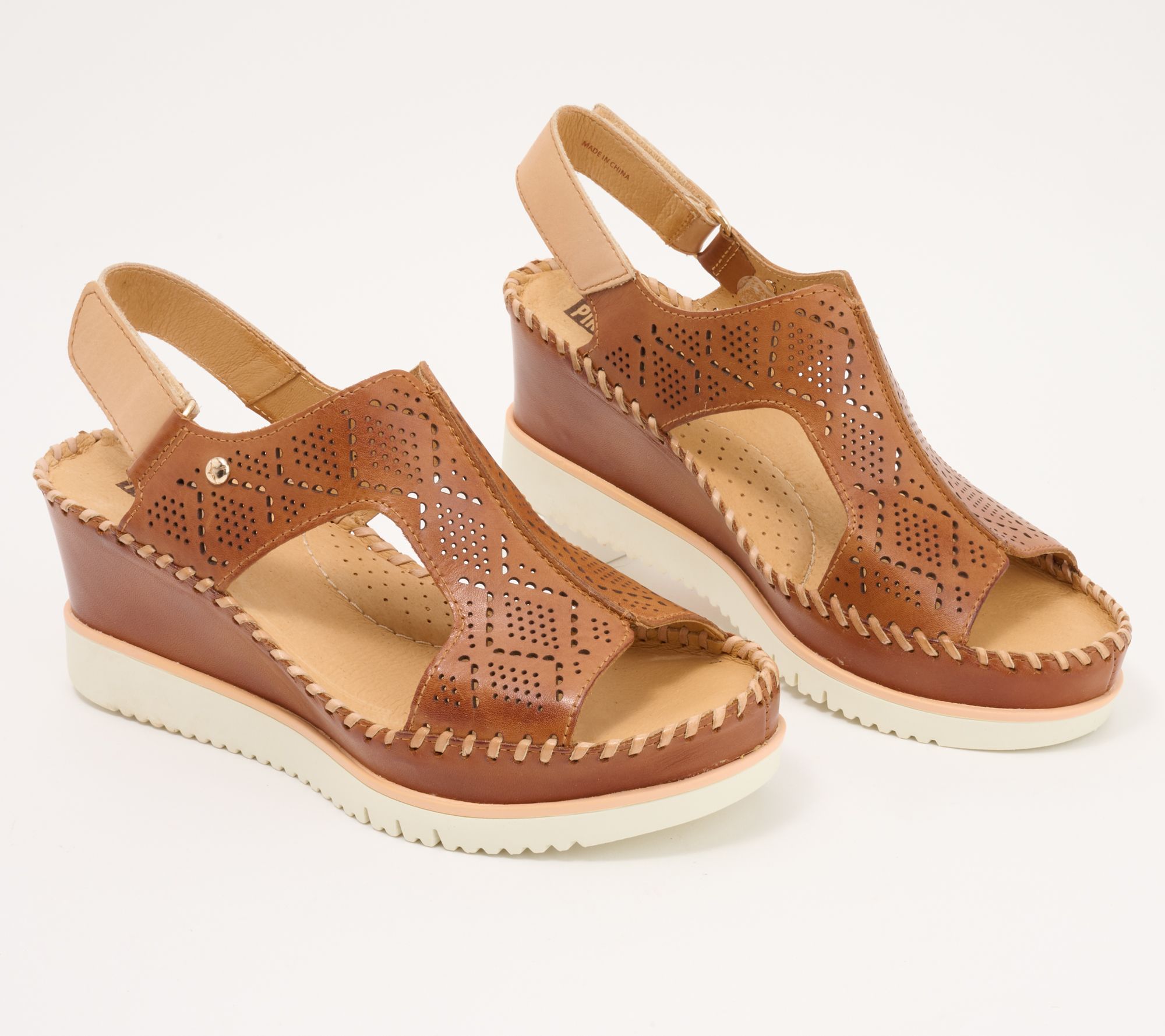 Pikolinos Leather Perforated Wedge Sandals - Aguadulce