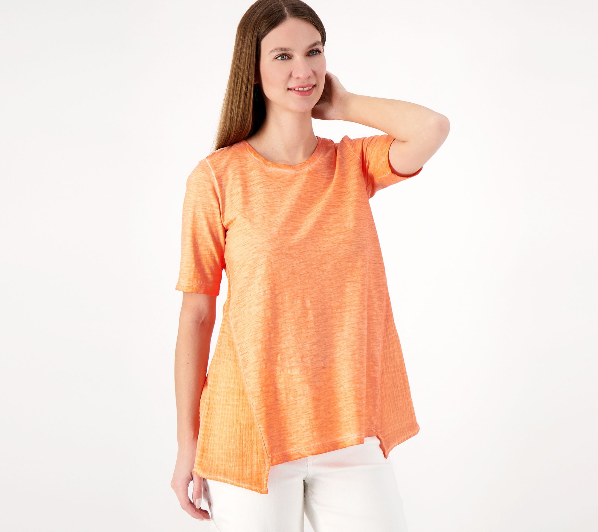 LOGO by Lori Goldstein Distressed Cotton Slub Top