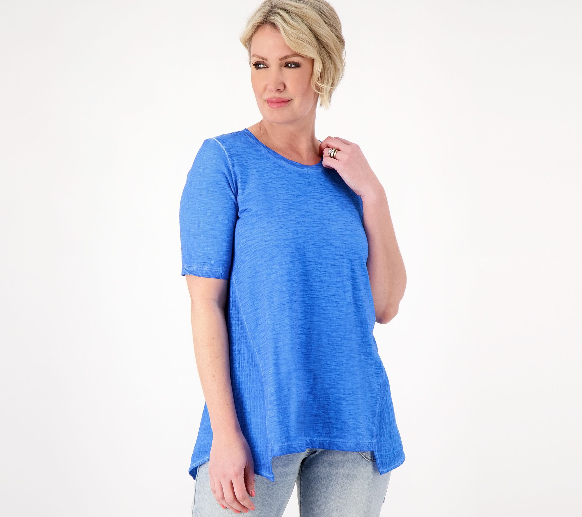 LOGO by Lori Goldstein Distressed Cotton Slub Top