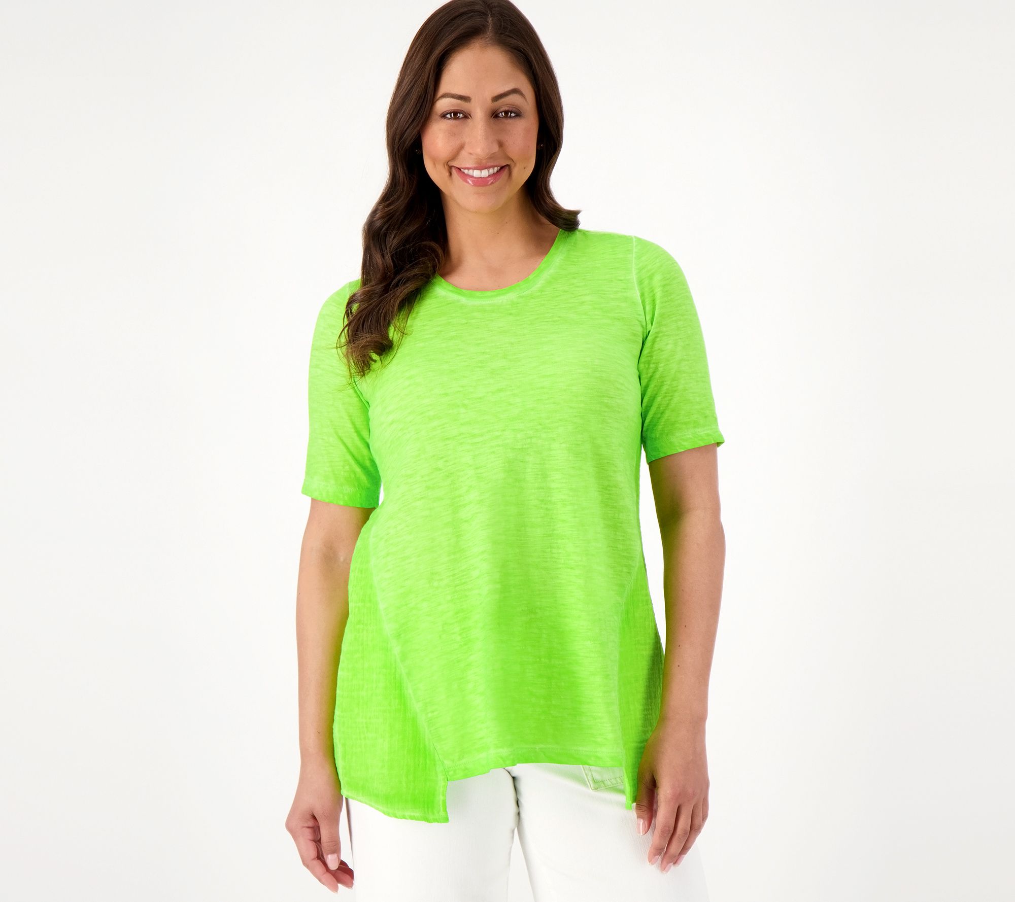 LOGO by Lori Goldstein Distressed Cotton Slub Top