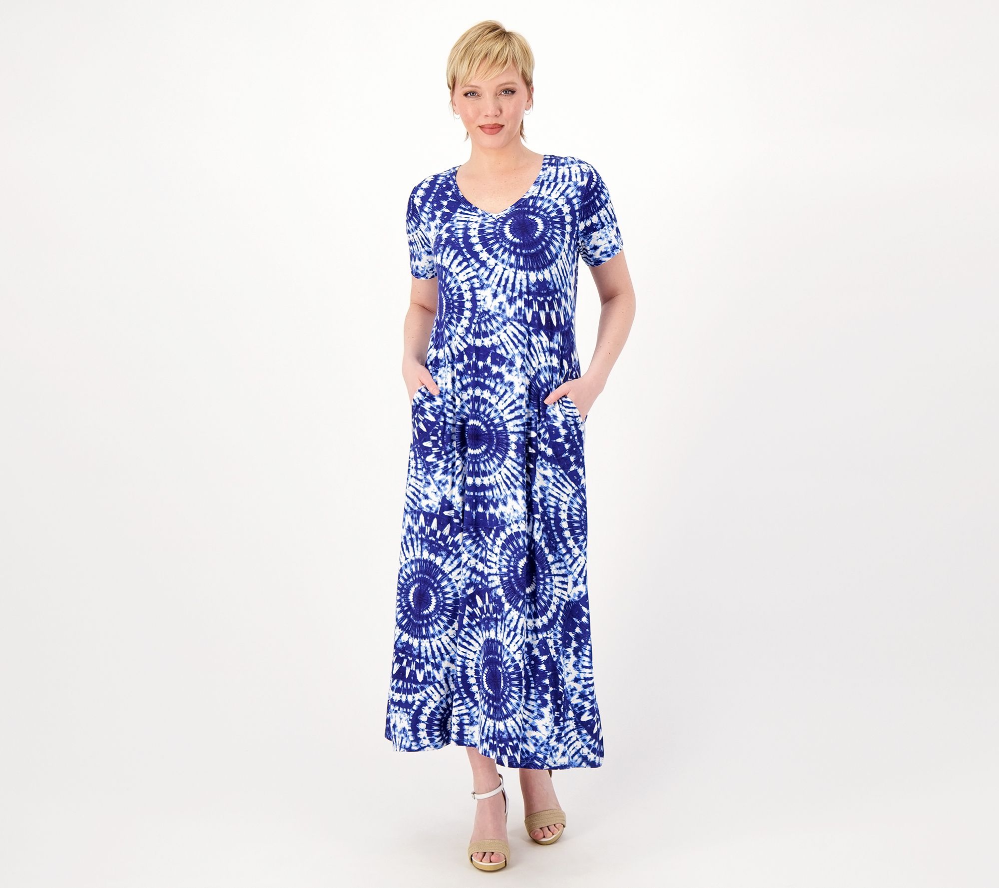 "As Is" Belle by Kim Gravel Regular Print or Solid V-Neck Maxi Dress