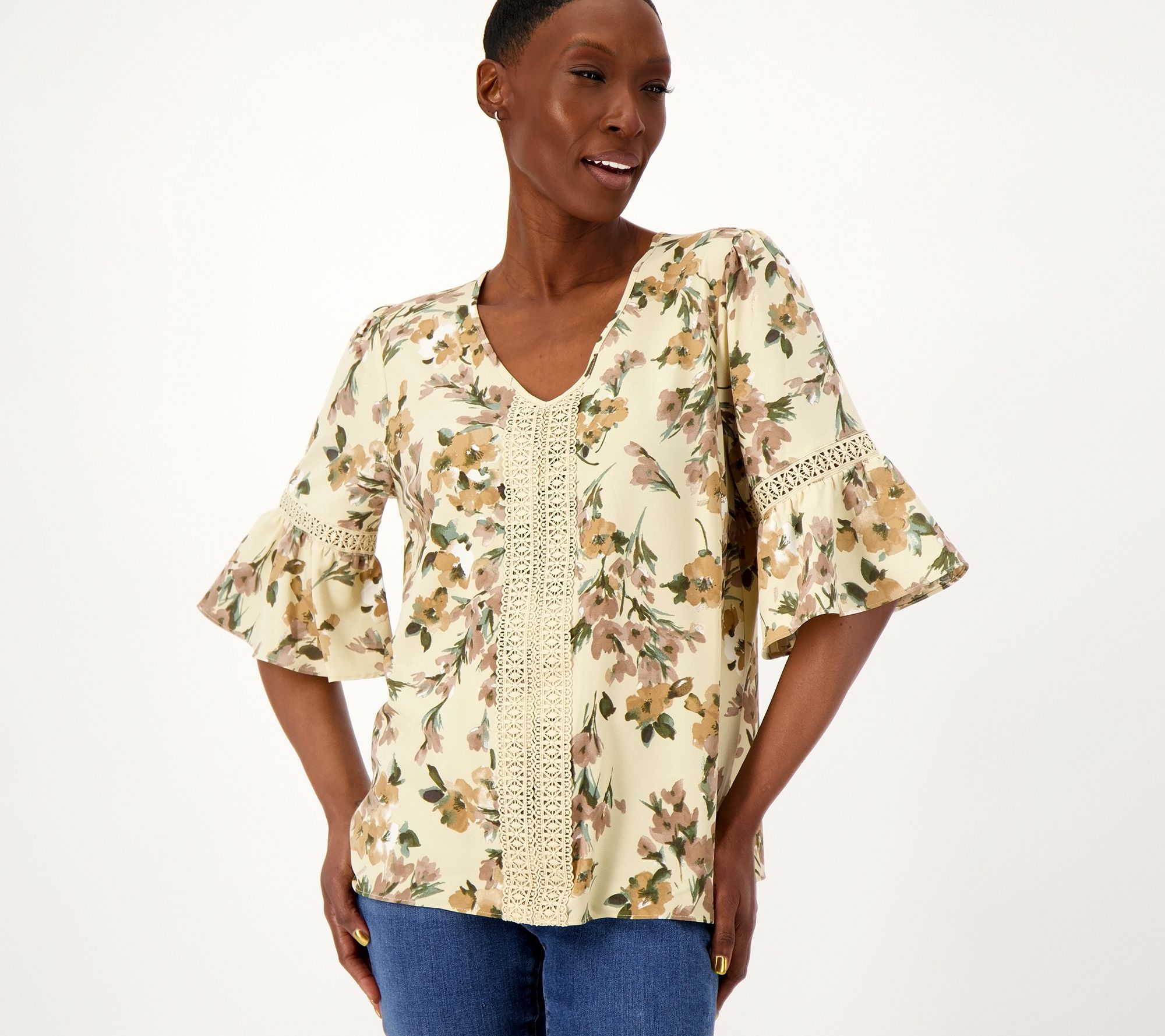 "As Is" Isaac Mizrahi Live Printed Stretch Crepe Blouse
