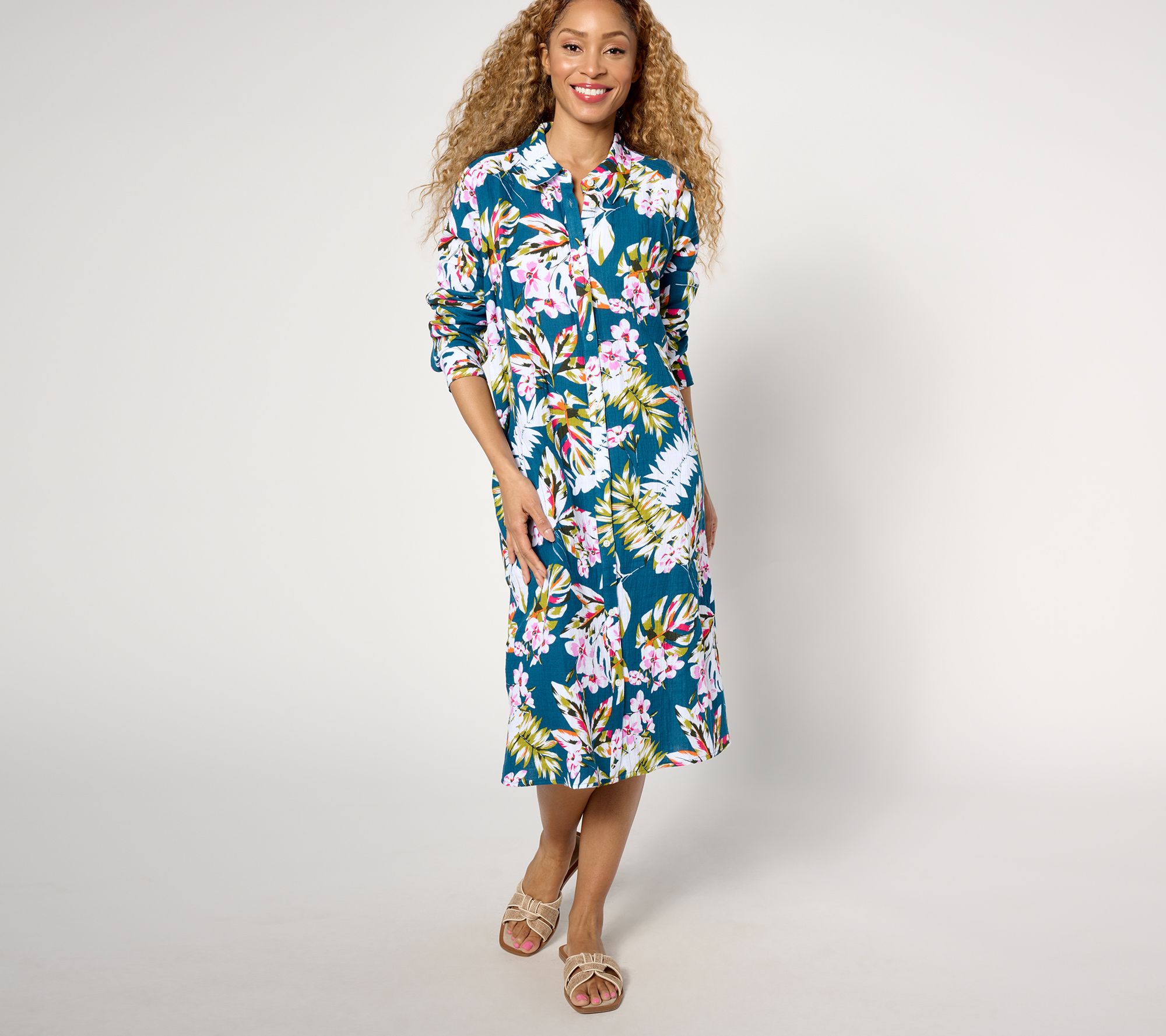 Denim & Co. Beach Regular Gauze Button Front Cover Up - QVC.com