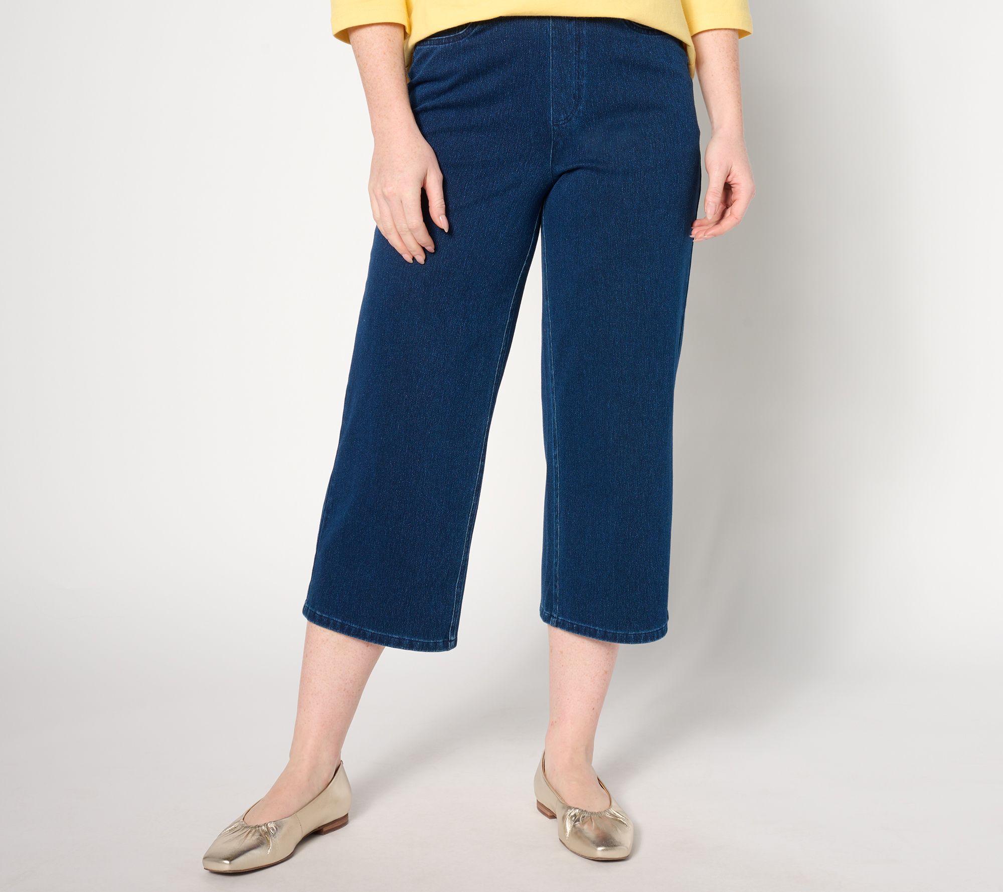 Denim & Co. Regular Comfy Knit Acid Wash Crop Jeans