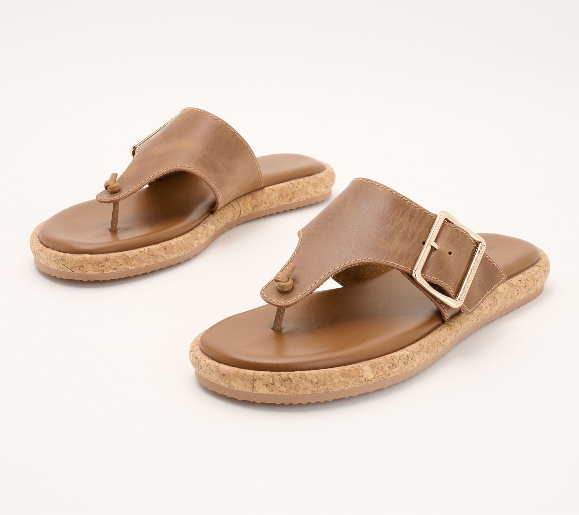 "As Is" Kelsi Dagger Leather Buckle Thong Sandals - Theory