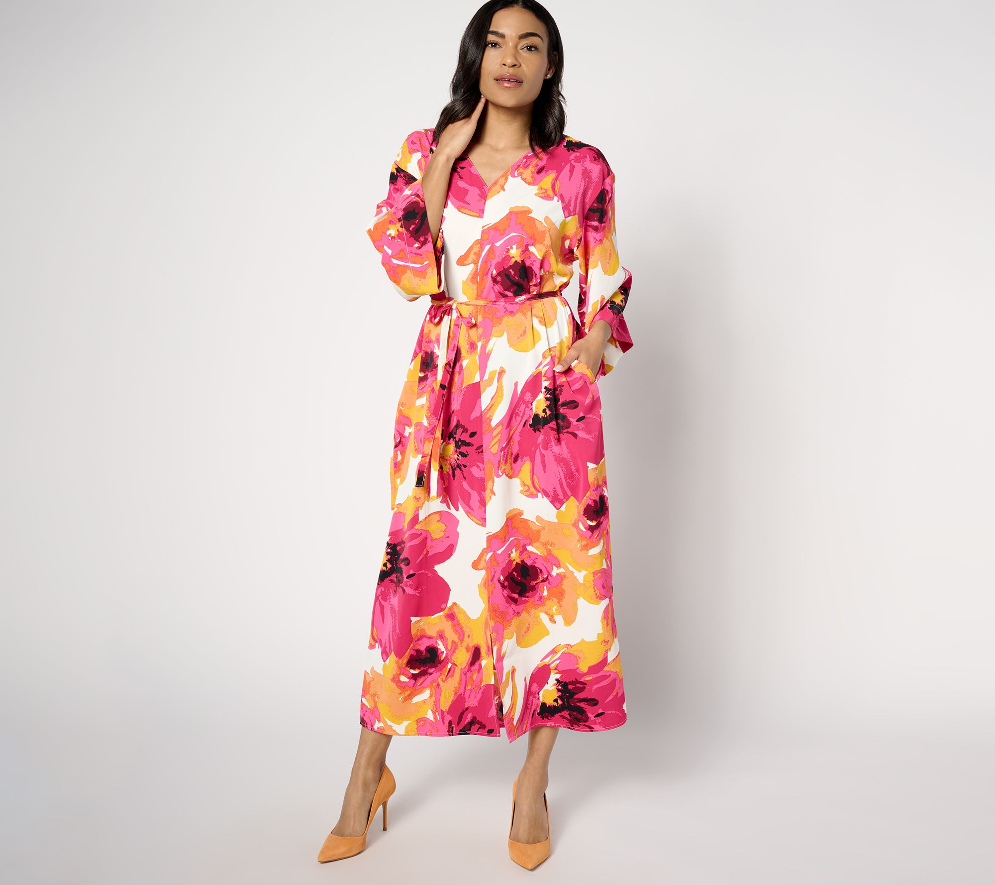 BEAUTIFUL by Lawrence Zarian Petite Printed Adjustable Tie Front Kaftan