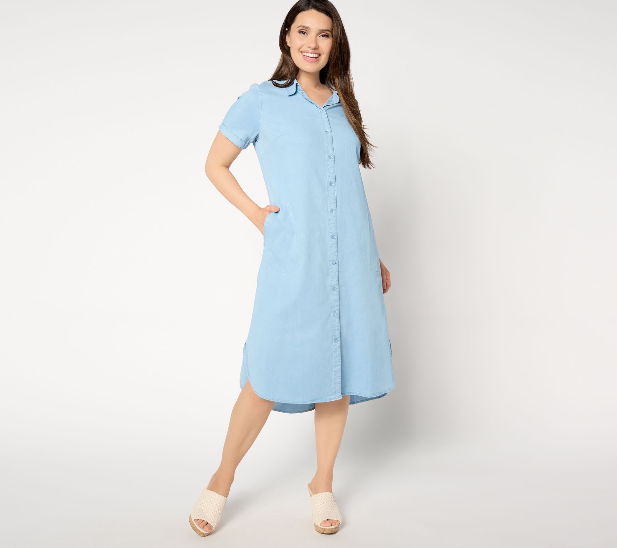 Joan Rivers Petite Lyocell Button-Front Midi Dress