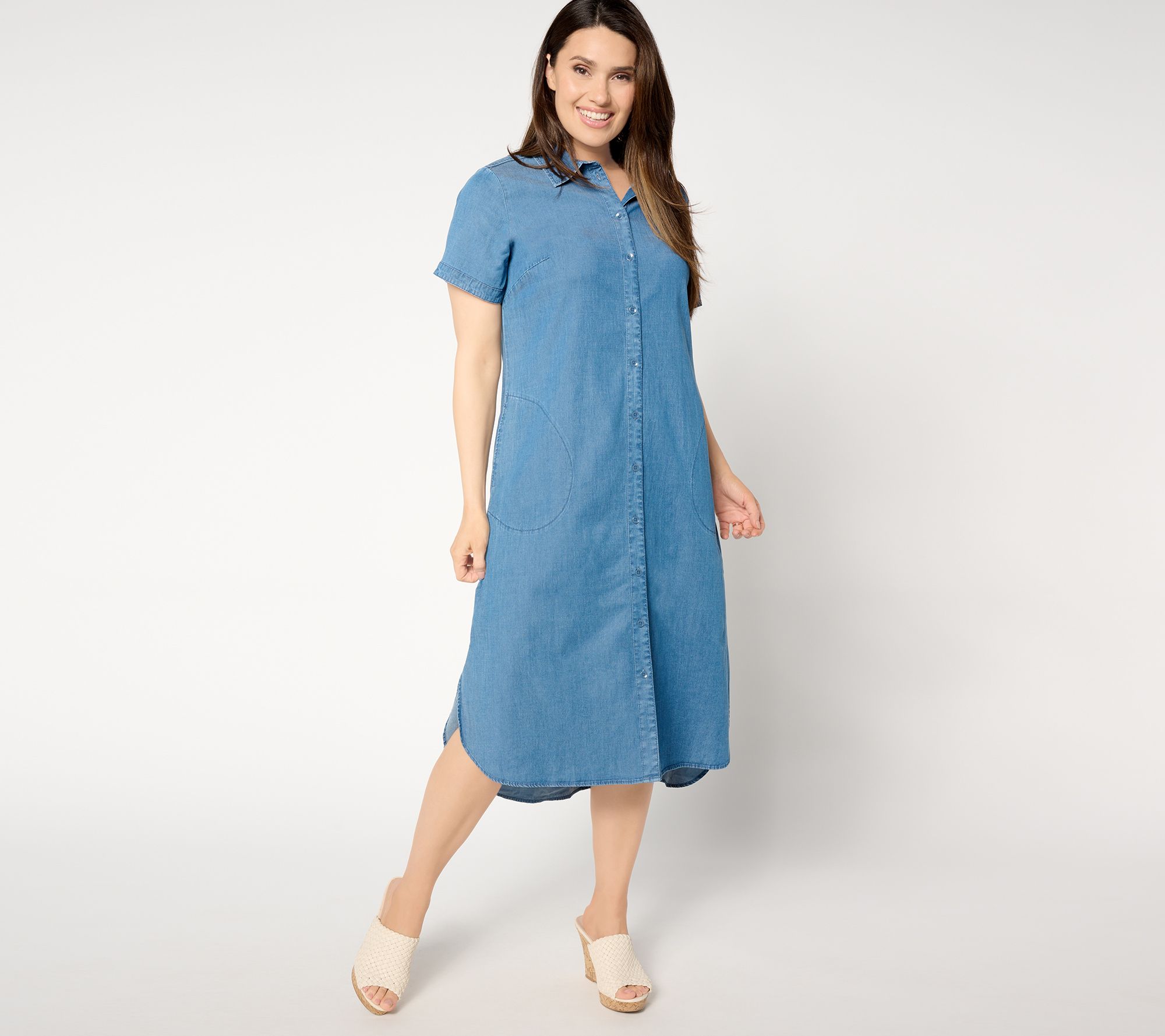 Joan Rivers Petite Lyocell Button-Front Midi Dress