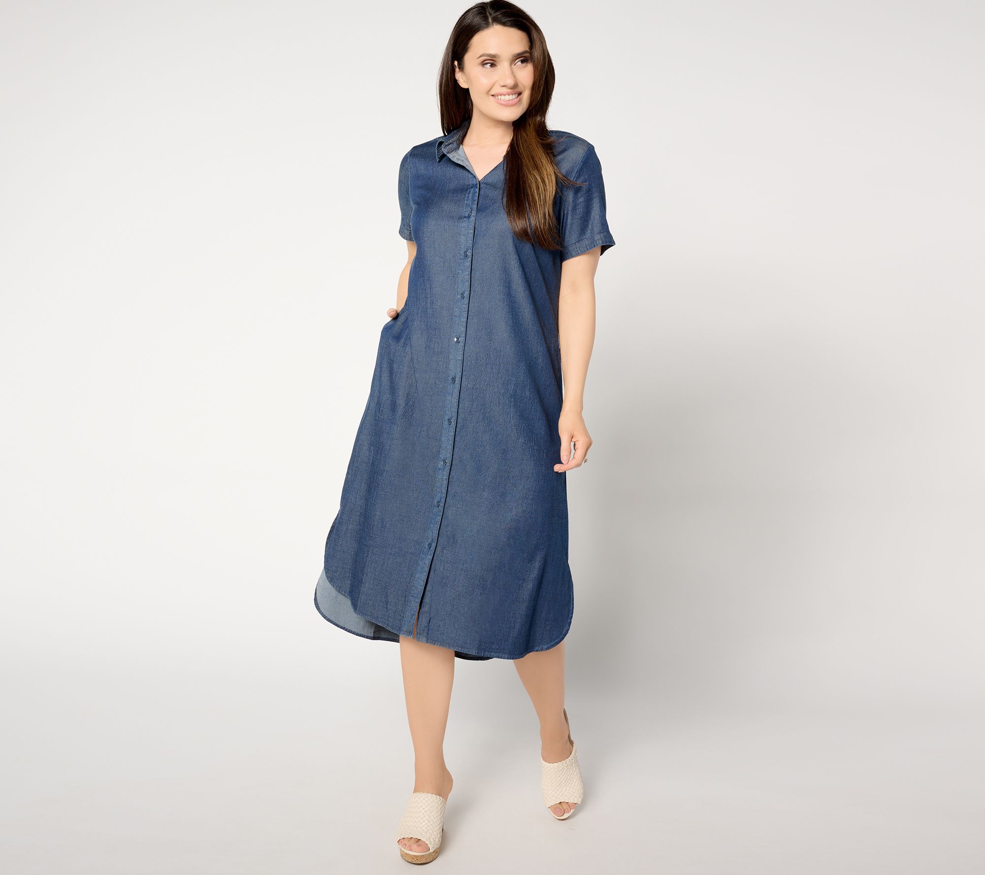 Joan Rivers Petite Lyocell Button-Front Midi Dress