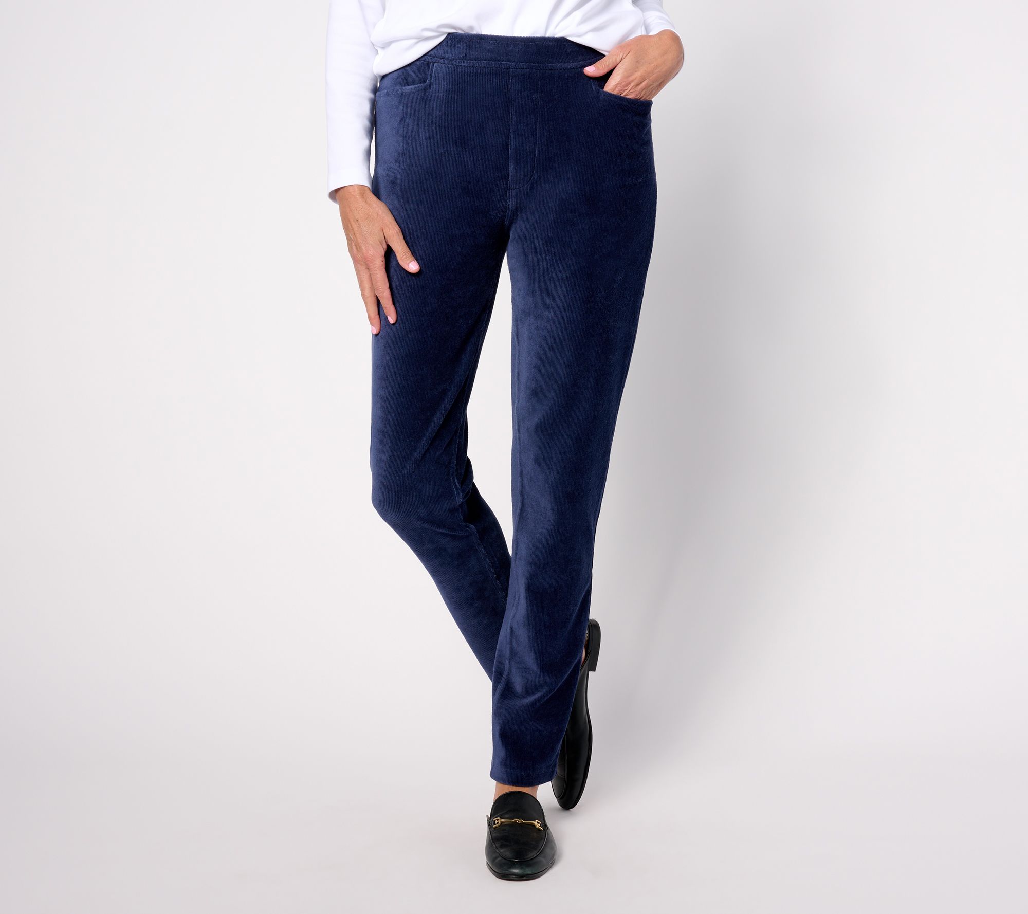 "As Is" Susan Graver Weekend Petite Knit Corduroy Slim Leg Ankle Pants