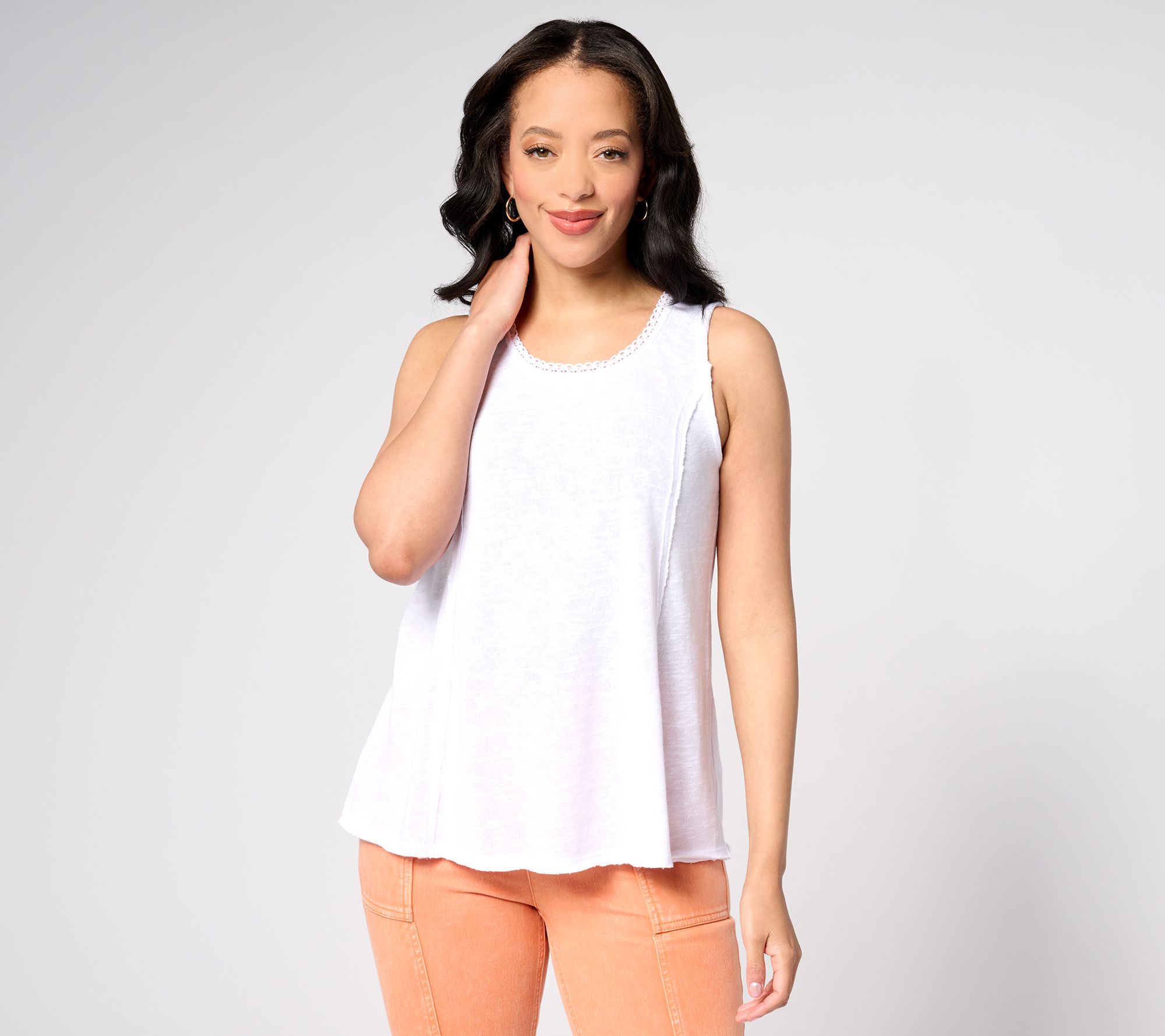 "As Is" Denim & Co. Canyon Retreat Lace Trim Swing Tank