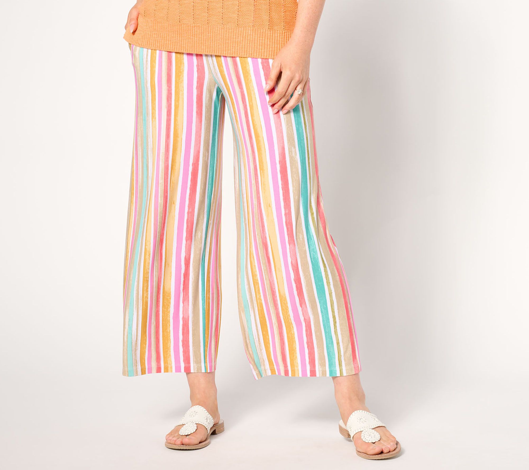 "As Is" Susan Graver Regular Printed Liquid Knit Wide Leg Crop Pant