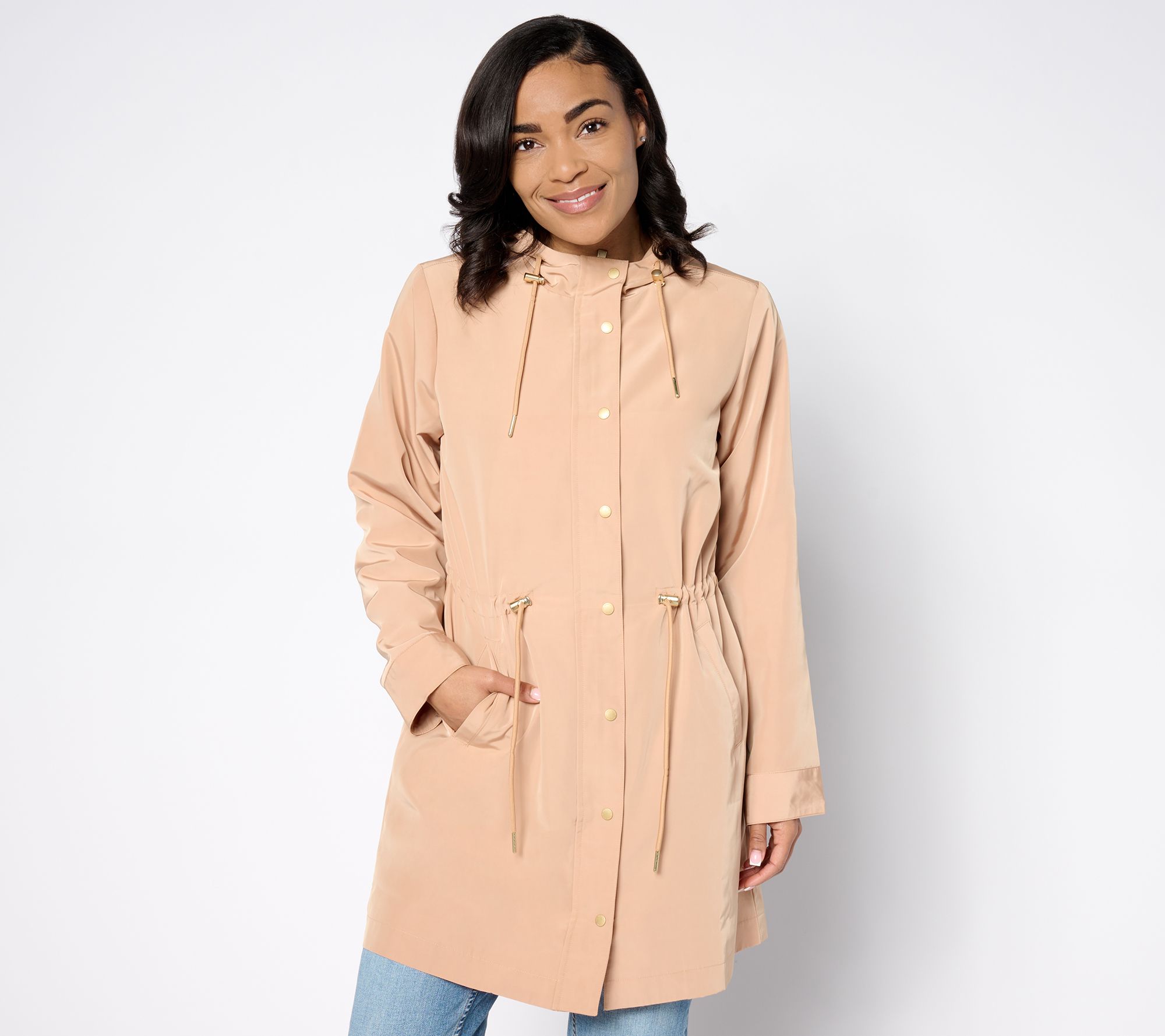 "As Is" Susan Graver Petite Water Resistant Anorak Jacket with Hood