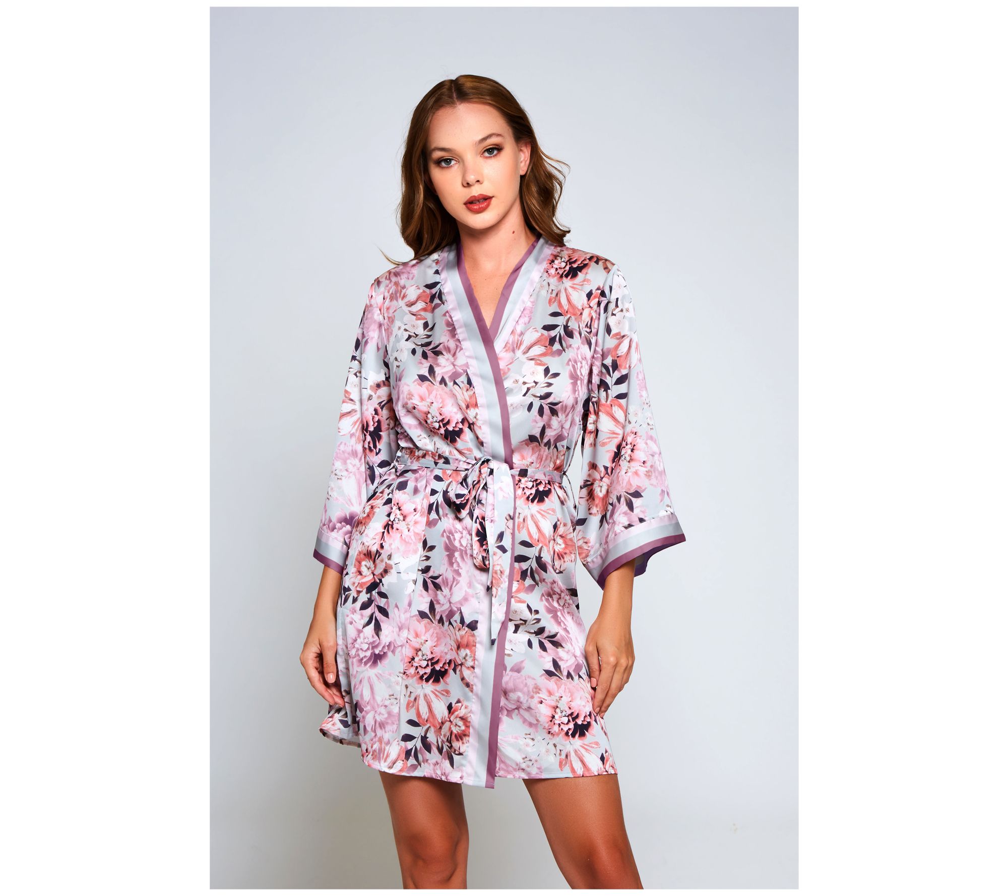 iCollection Floral Print Satin Robe