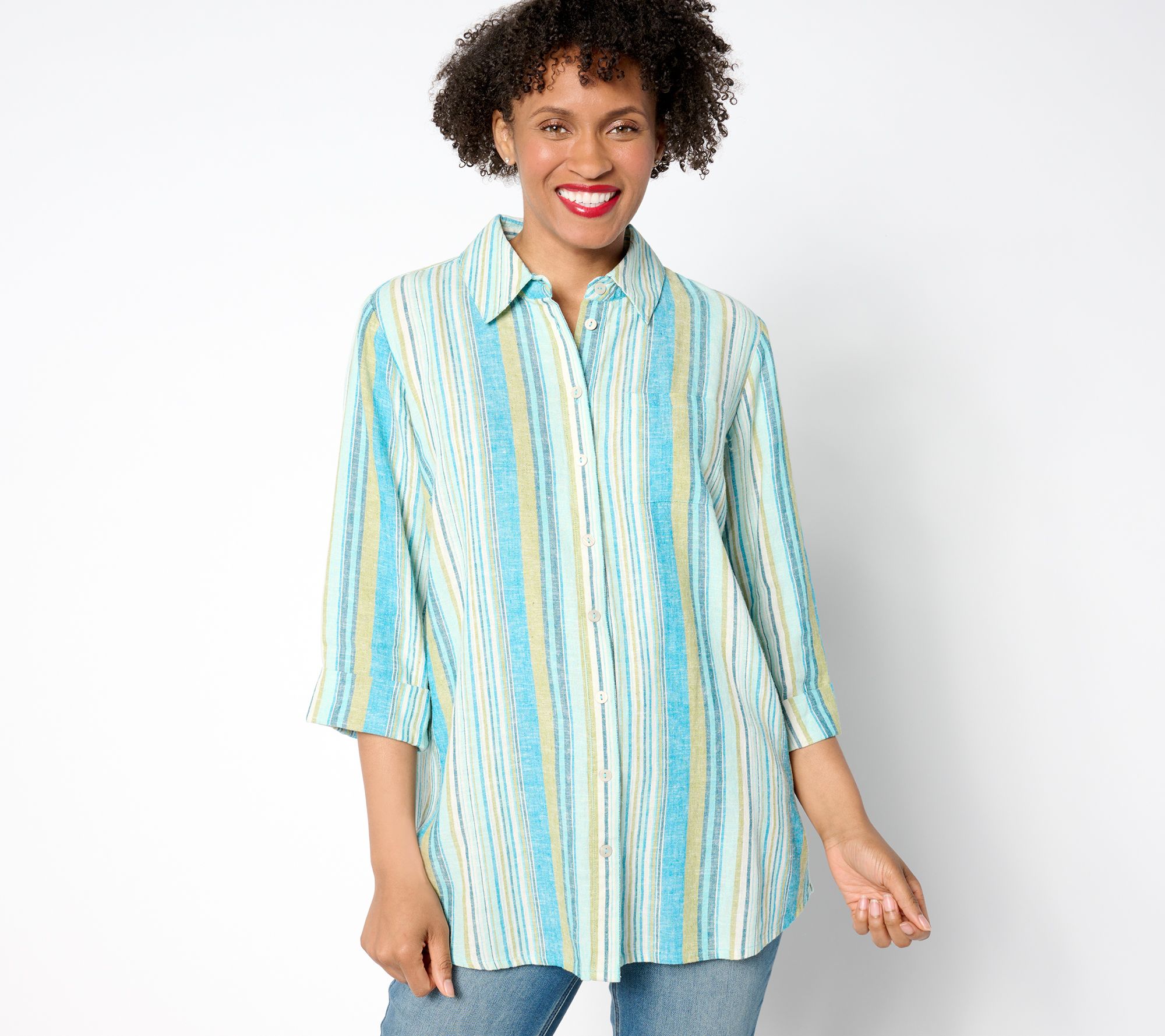 "As Is" Denim & Co. Adaptive Naturals Linen Blend Tunic