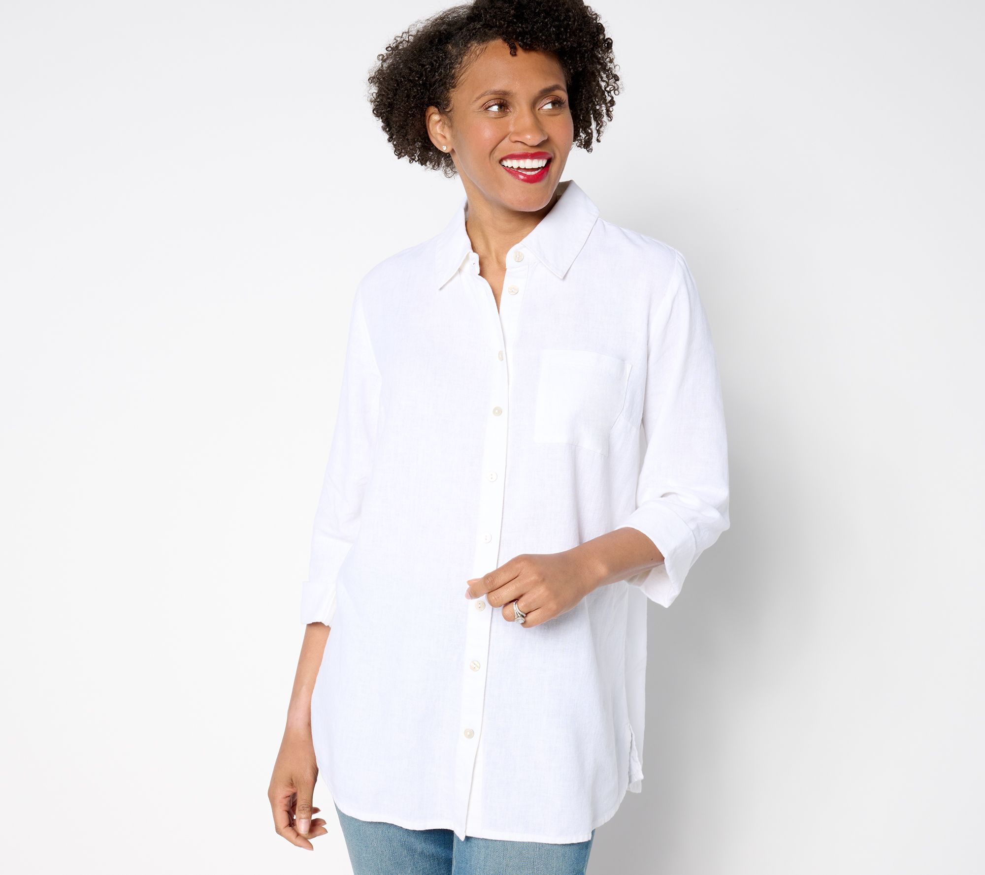 "As Is" Denim & Co. Adaptive Naturals Linen Blend Tunic